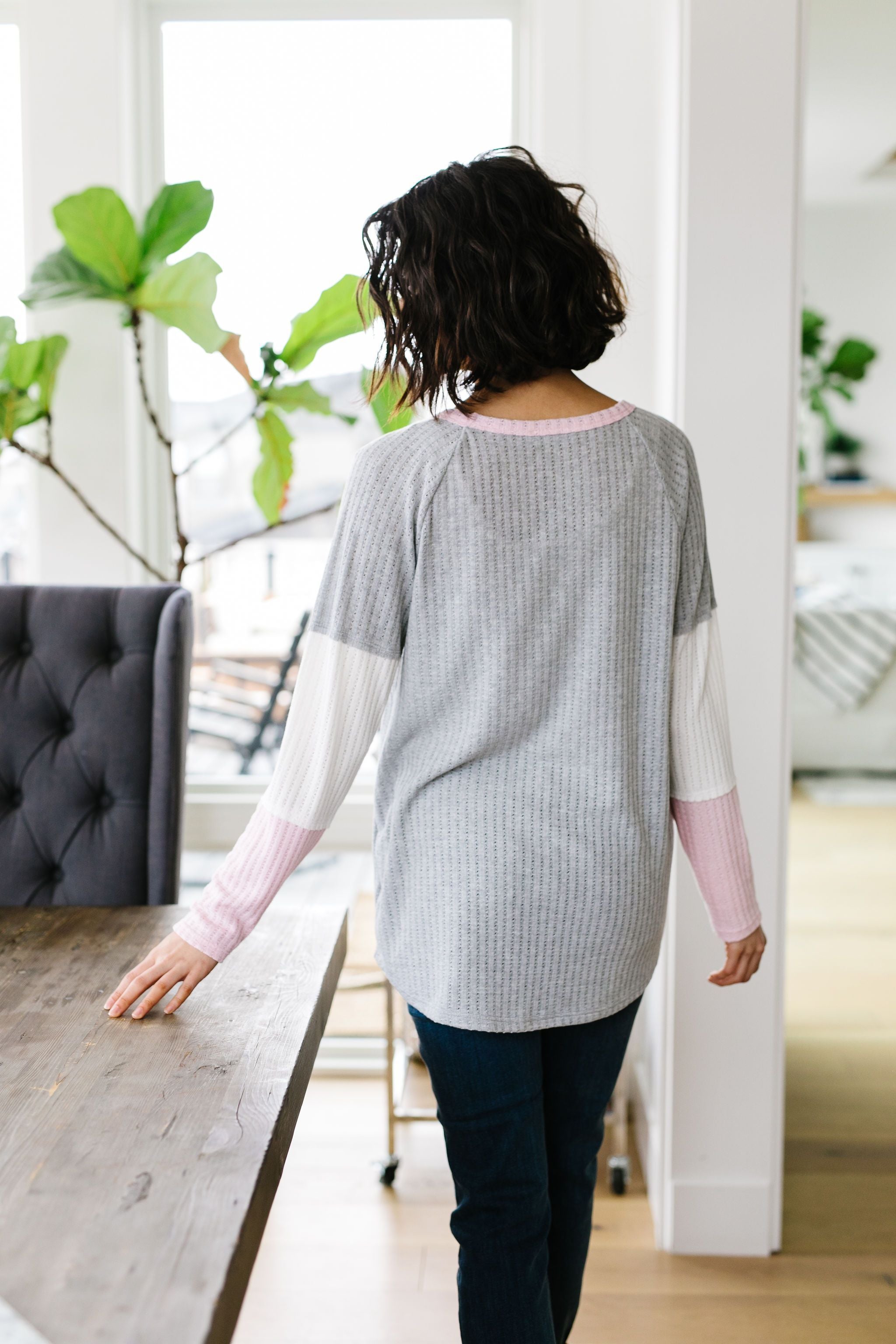 All Talk Ribbed Colorblock Top In Gray