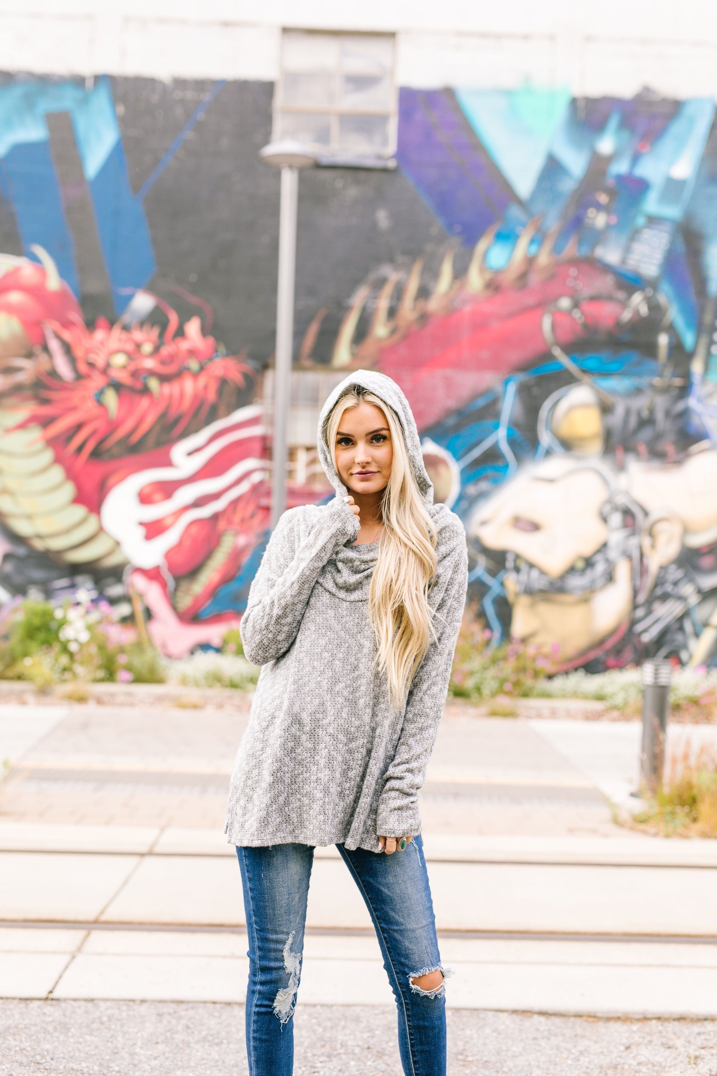 All Weather Hooded Sweater In Heather Gray - ALL SALES FINAL
