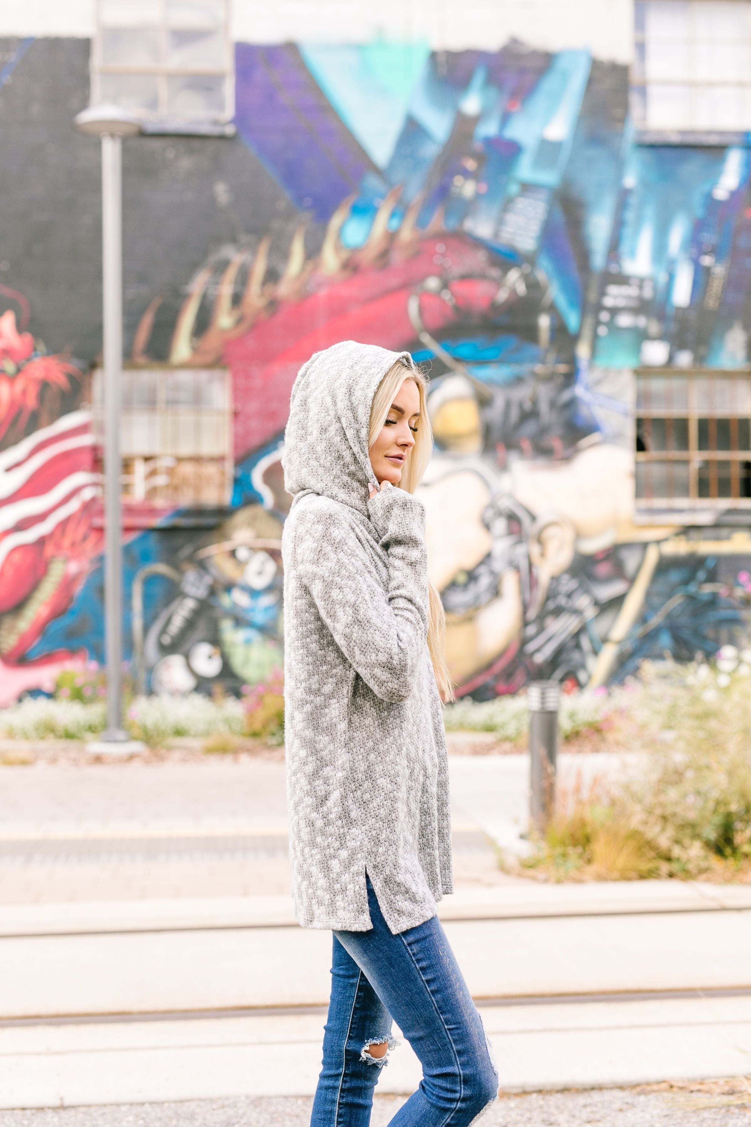 All Weather Hooded Sweater In Heather Gray - ALL SALES FINAL