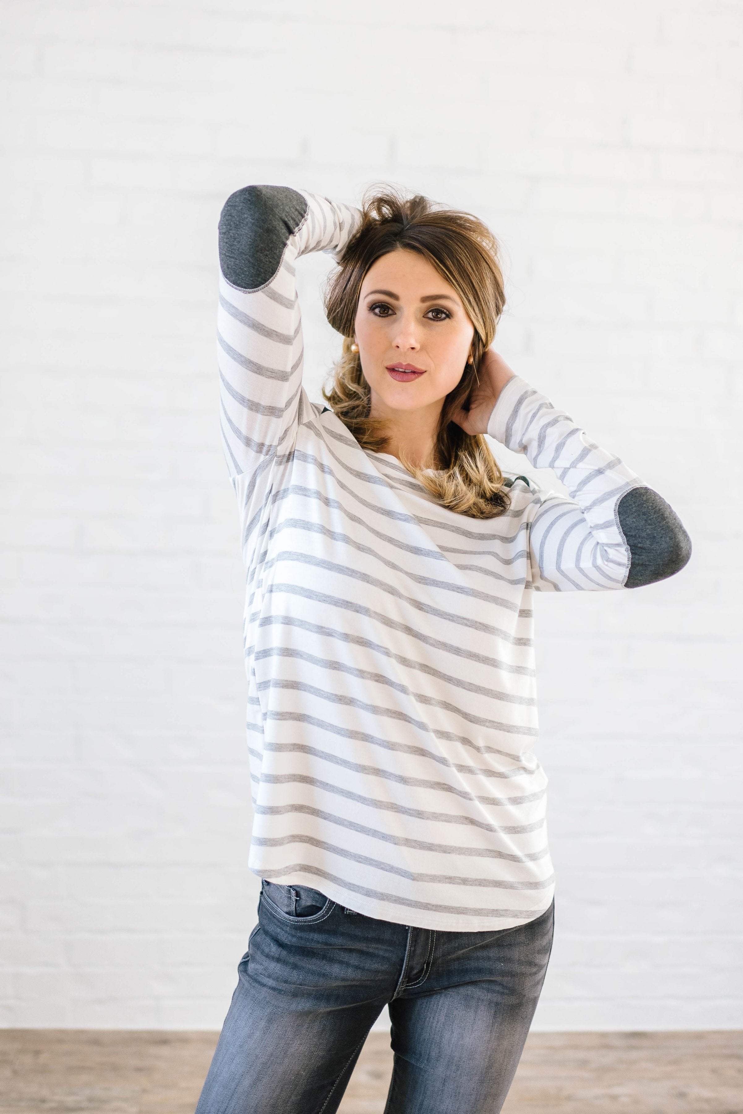 Alta Striped Long Sleeve Top in Gray & White