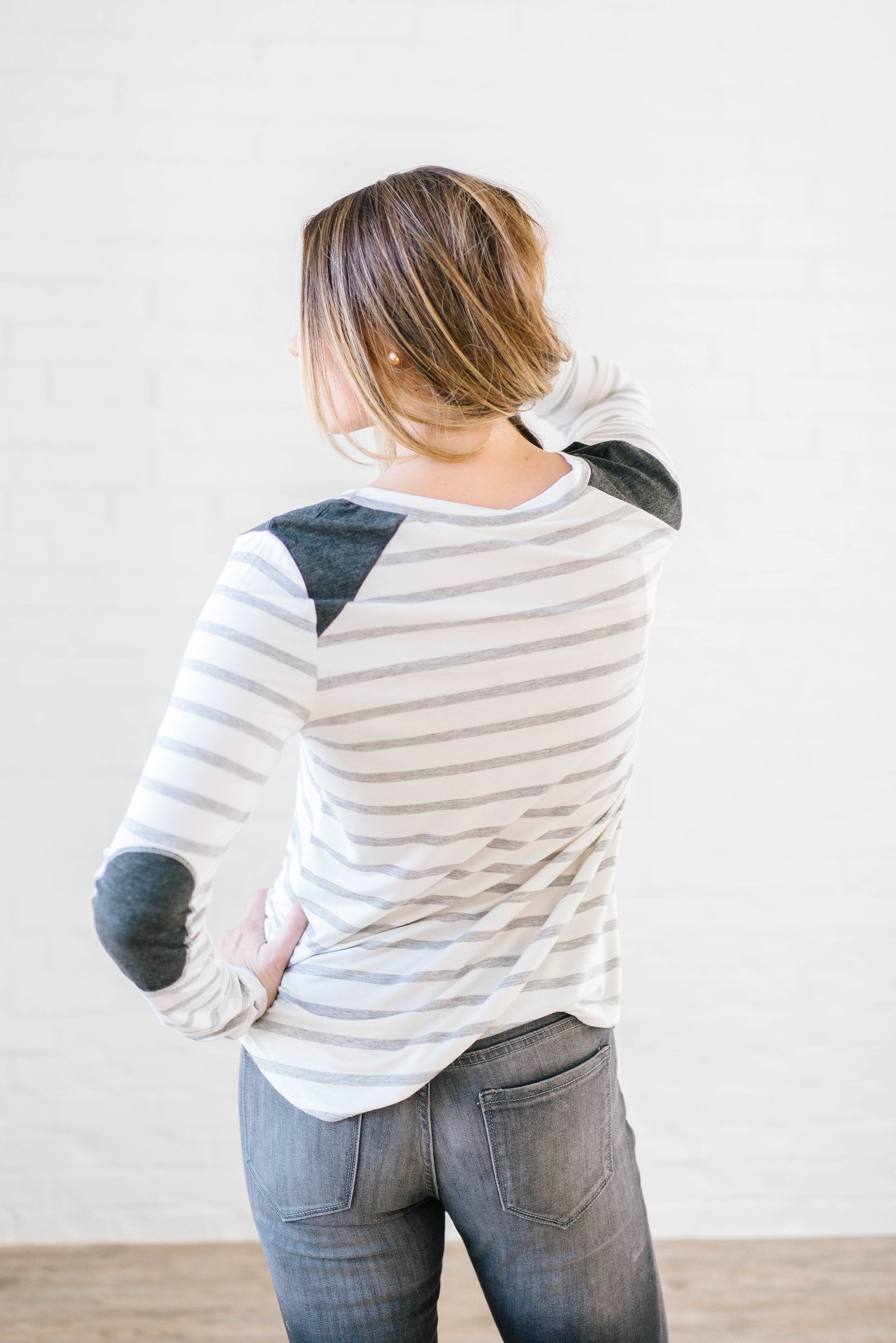 Alta Striped Long Sleeve Top in Gray & White