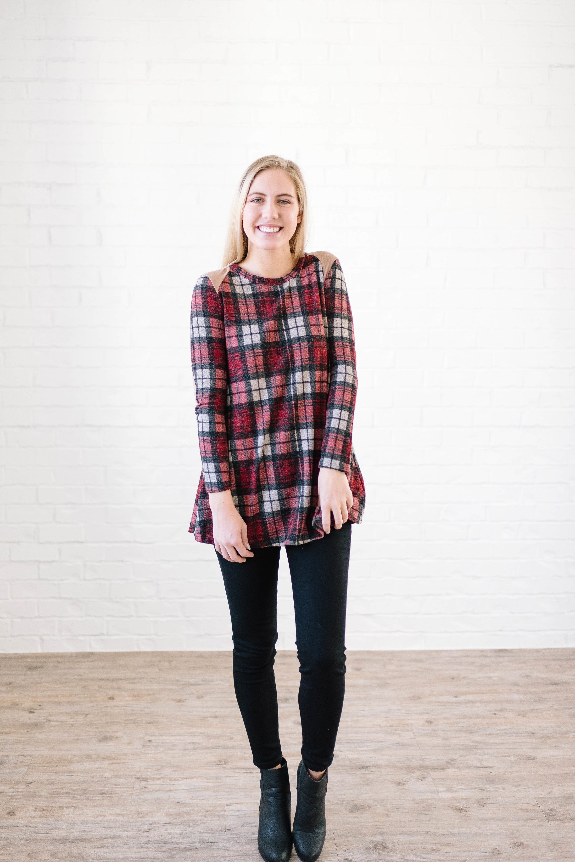 Amber Plaid Tunic in Burgundy