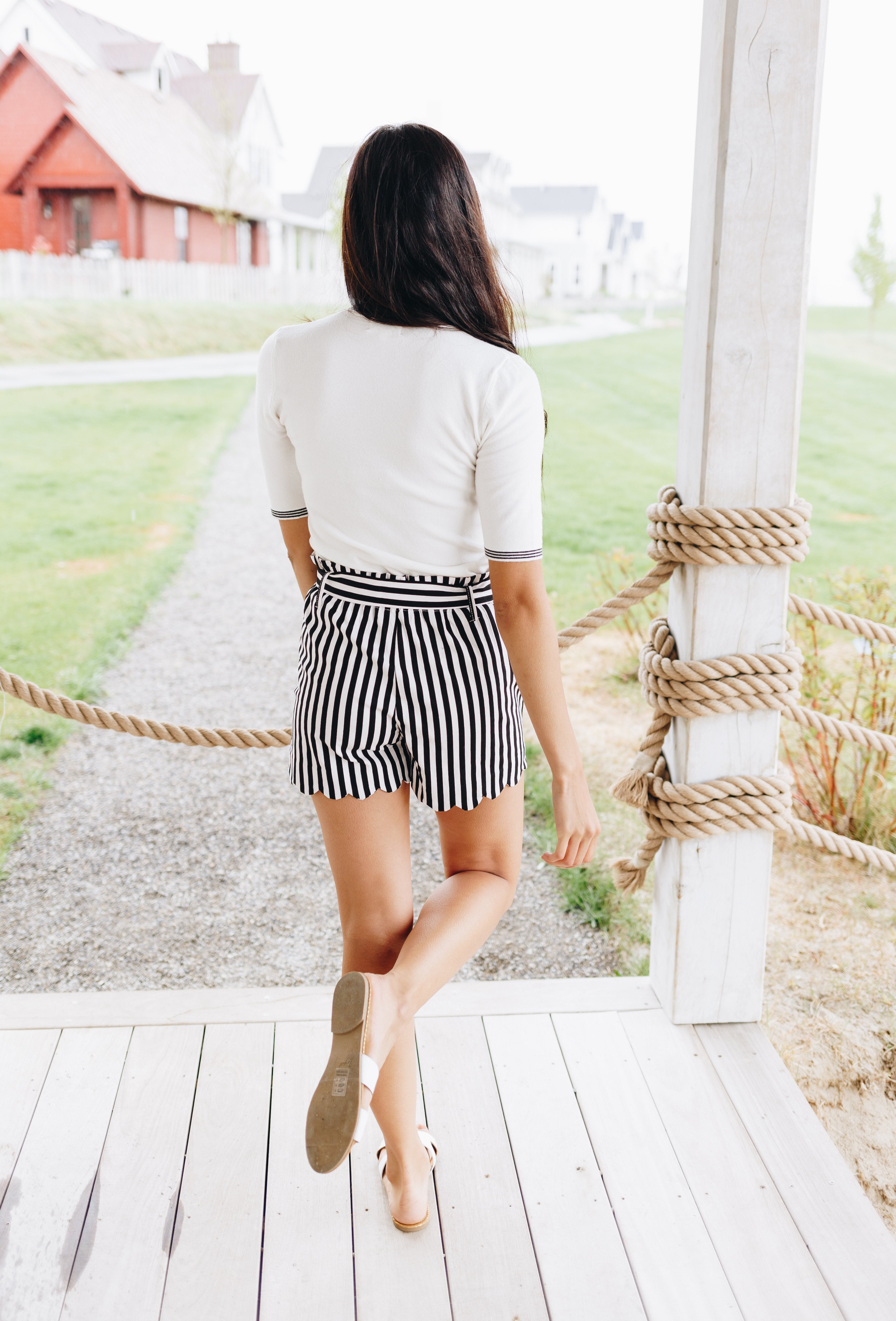 Amber Scalloped Hem Striped Shorts