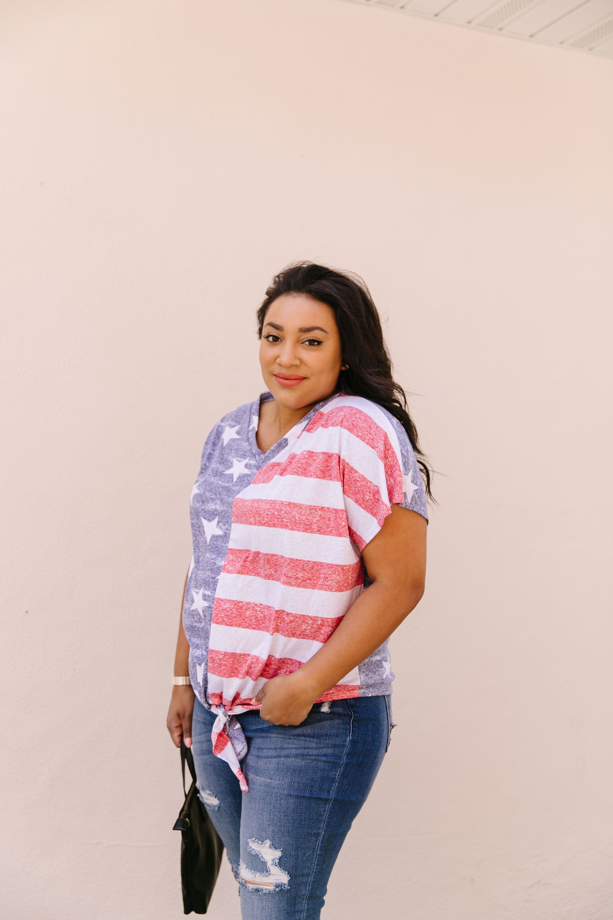 American Pride Tie Front Top