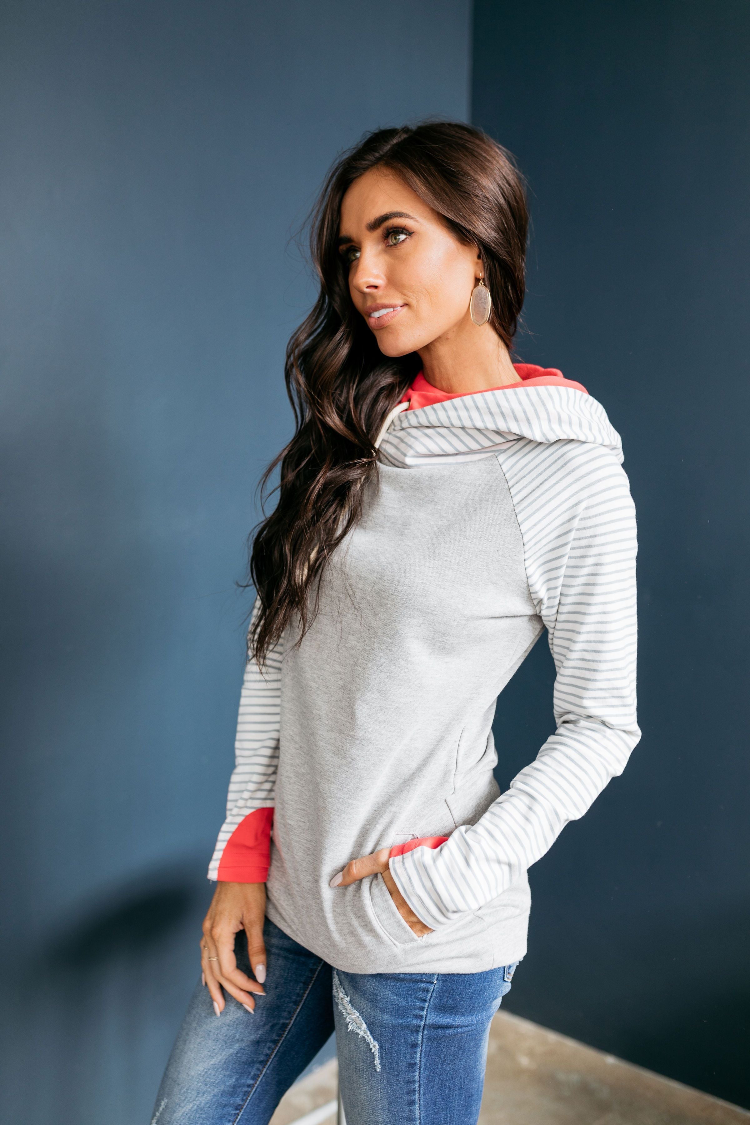 Angling For Awesome Hoodie In Gray + Coral