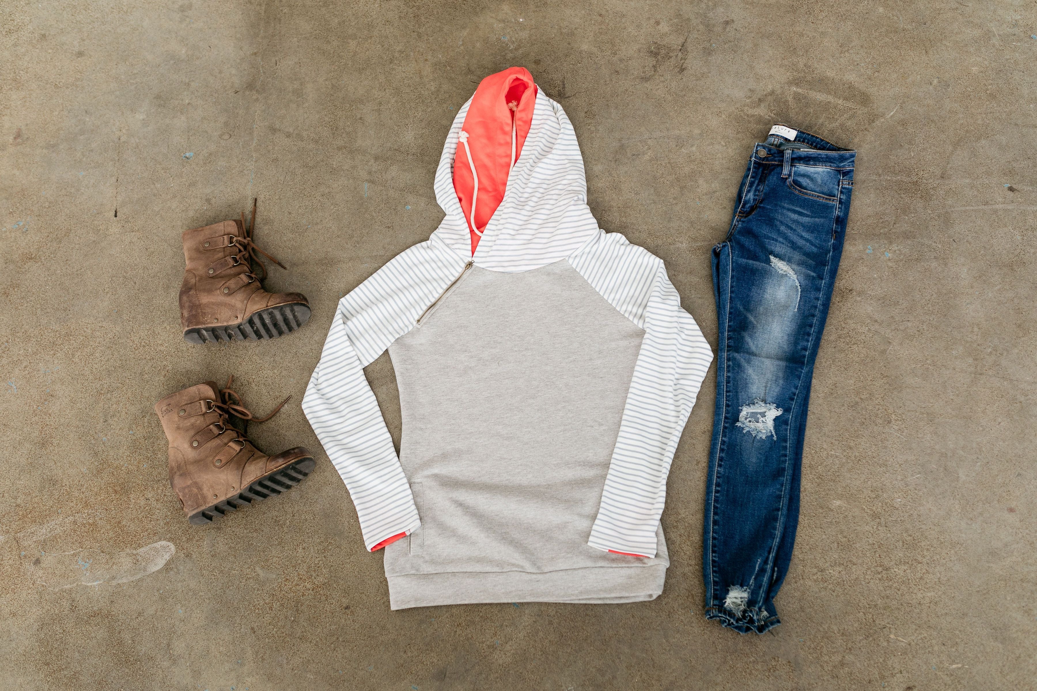 Angling For Awesome Hoodie In Gray + Coral