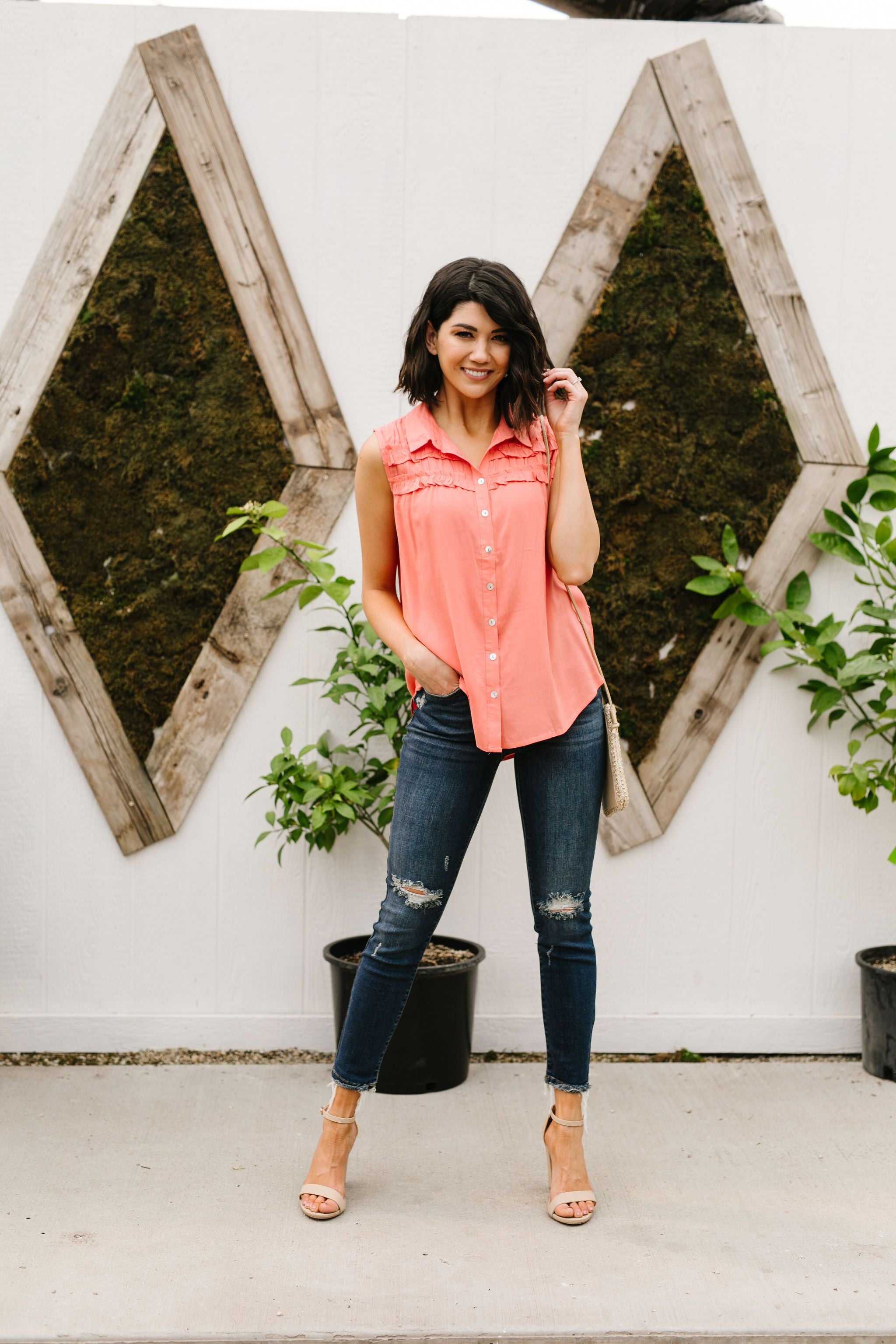 Apricot Double Ruffle Sleeveless Top