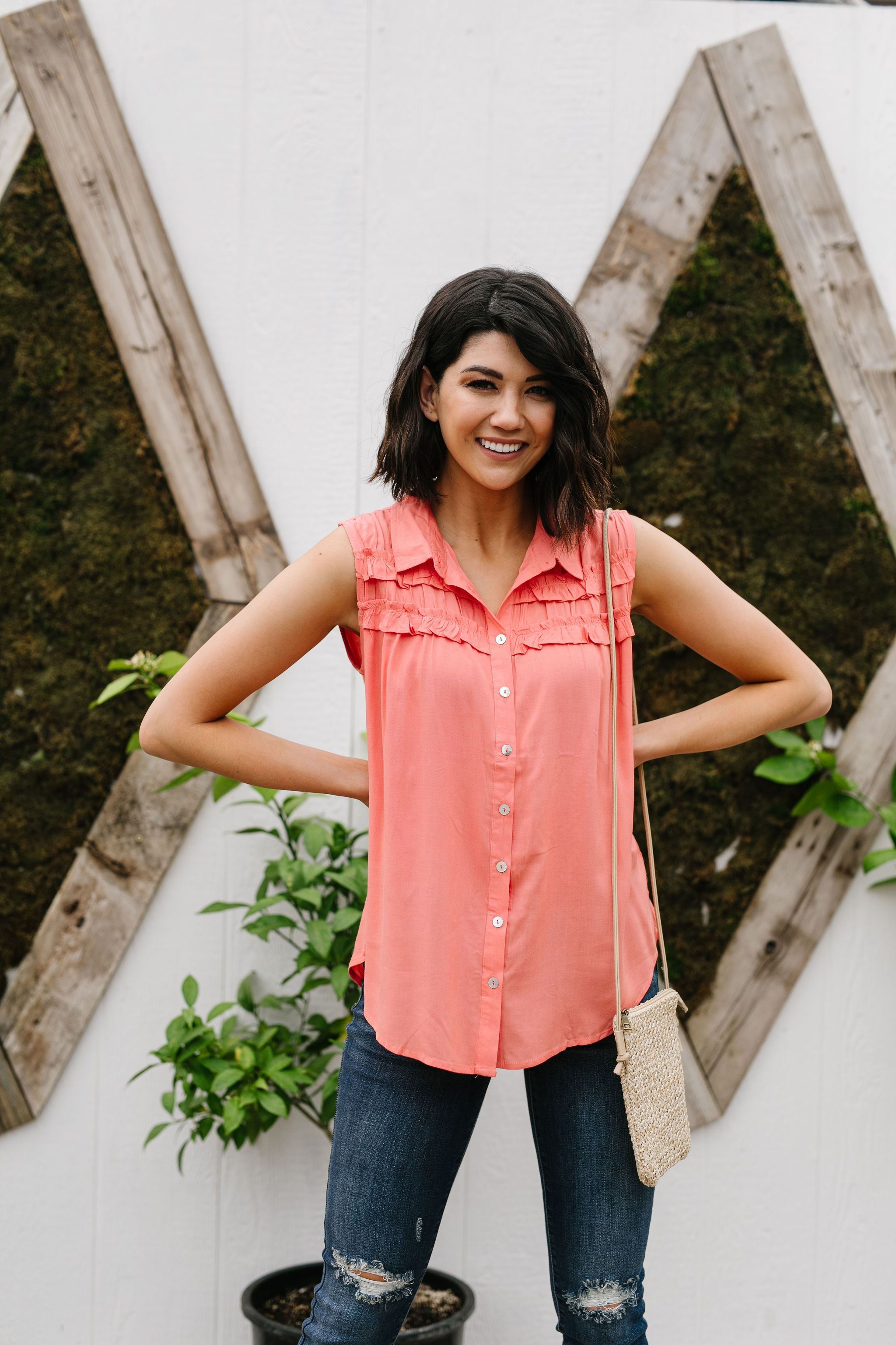 Apricot Double Ruffle Sleeveless Top