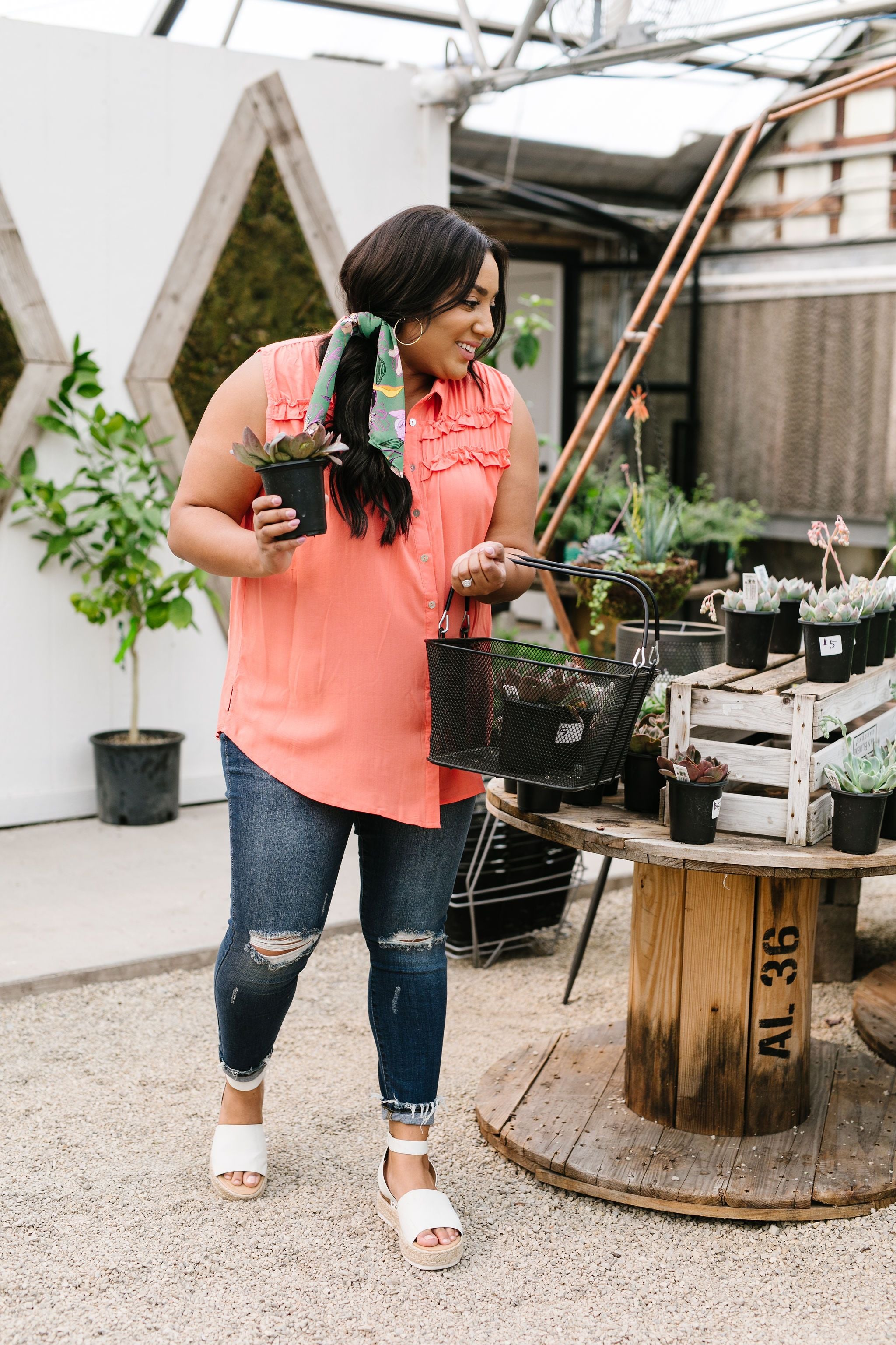 Apricot Double Ruffle Sleeveless Top