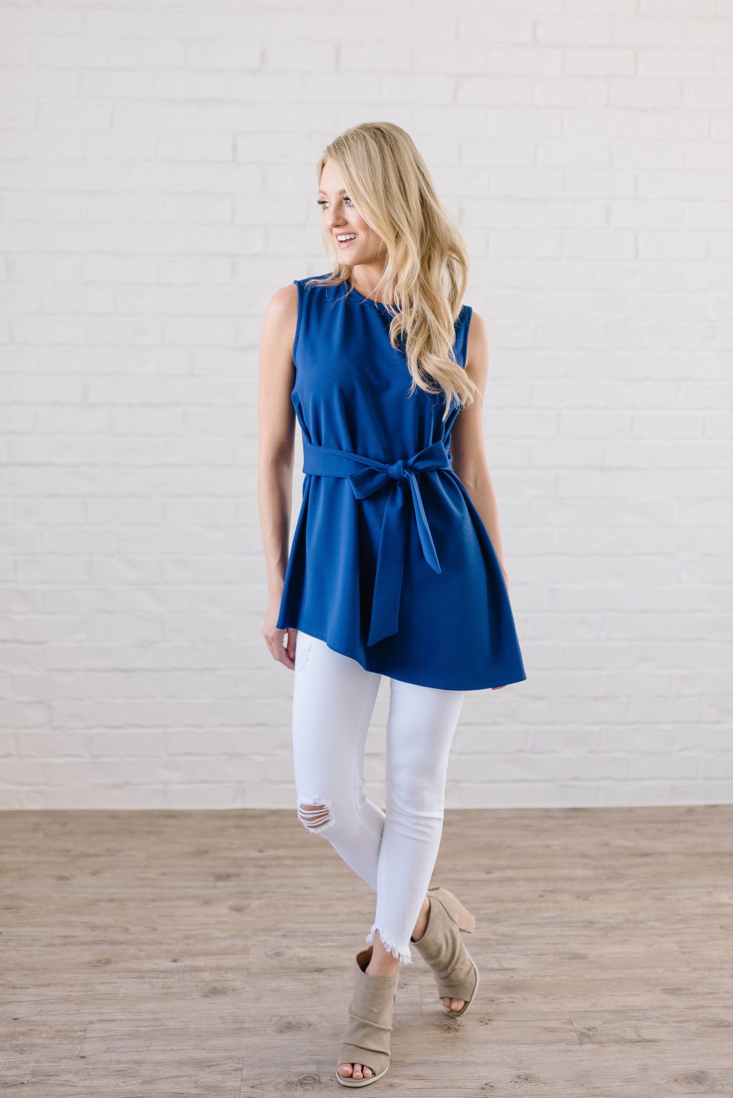 Astor Asymmetric Hem Top In Royal Blue