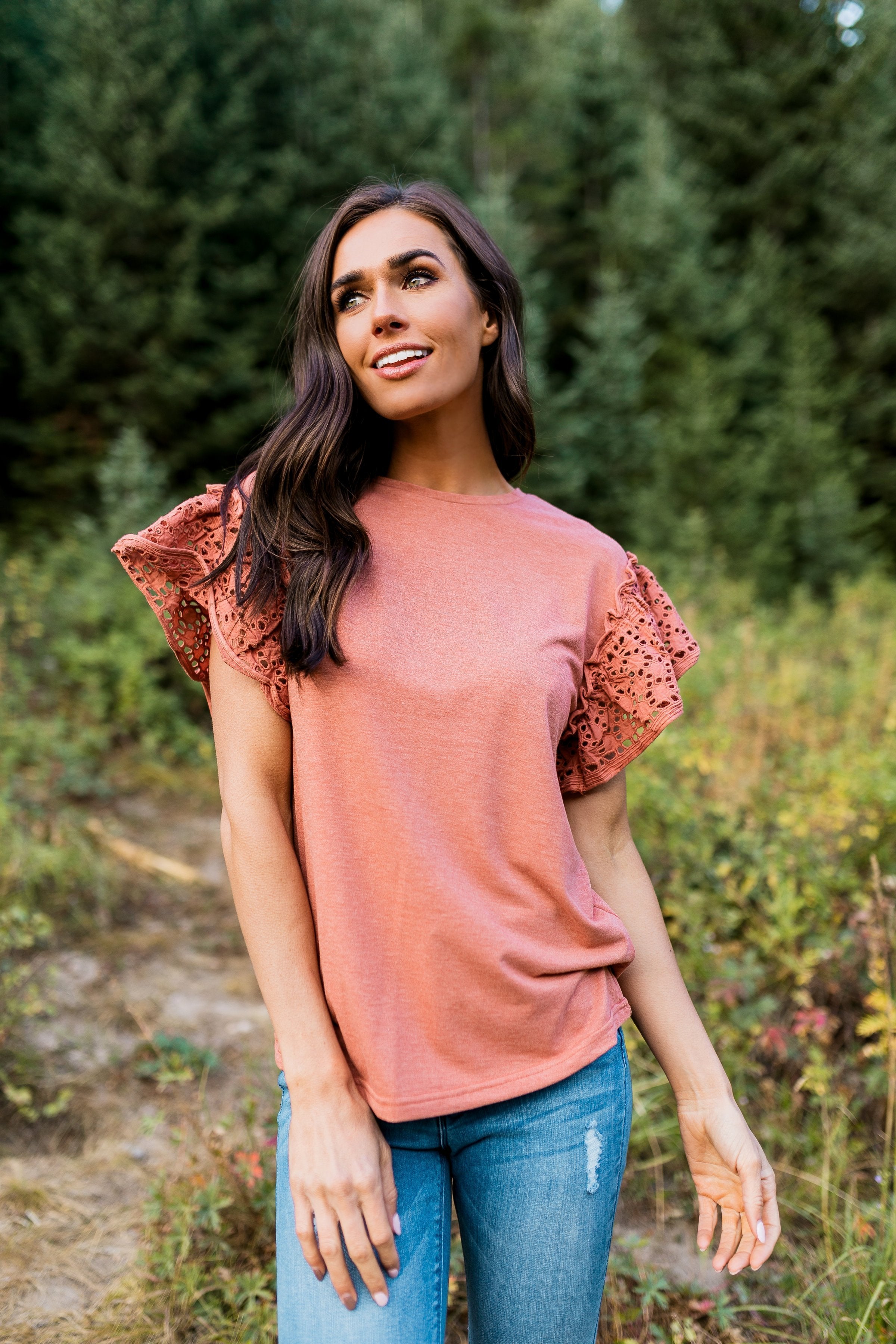 Autumn Splendor Lace Sleeve Top - ALL SALES FINAL