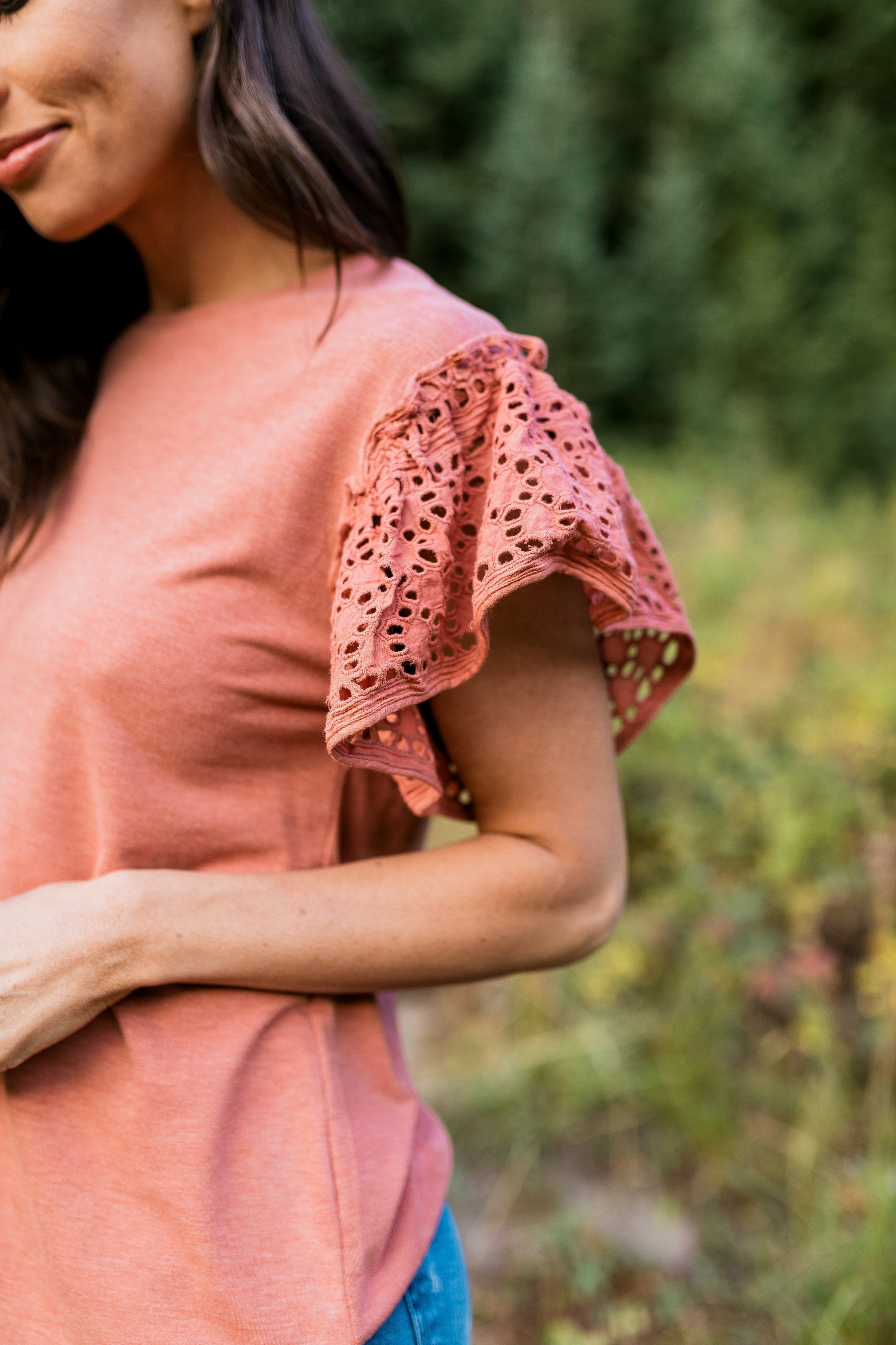 Autumn Splendor Lace Sleeve Top - ALL SALES FINAL