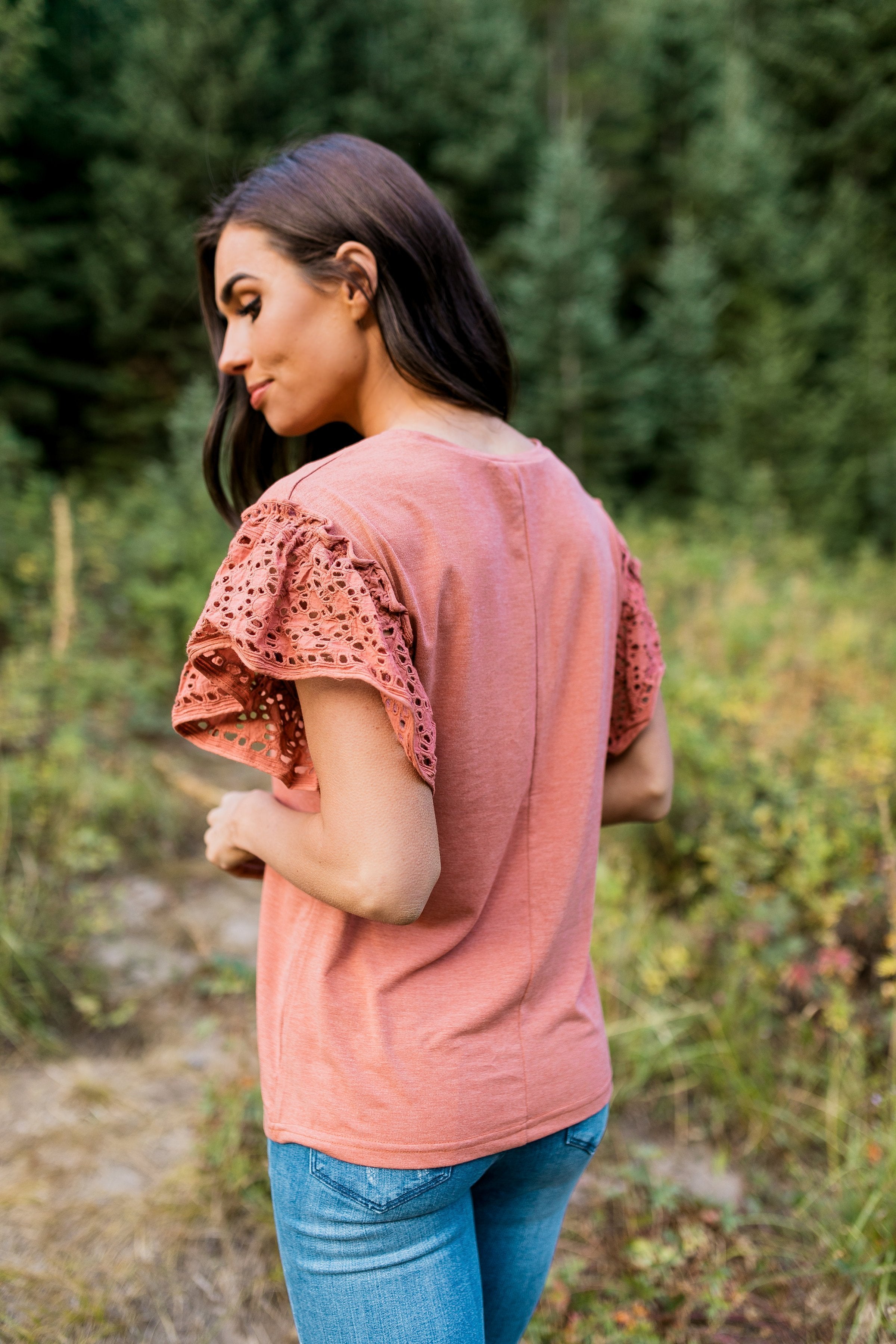 Autumn Splendor Lace Sleeve Top - ALL SALES FINAL