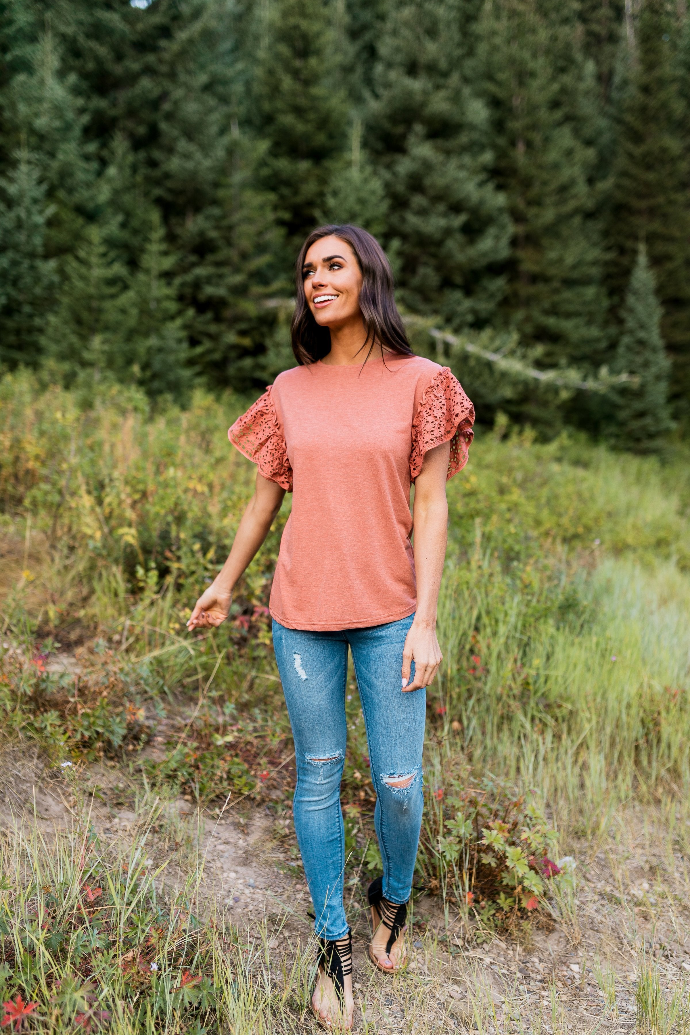 Autumn Splendor Lace Sleeve Top - ALL SALES FINAL