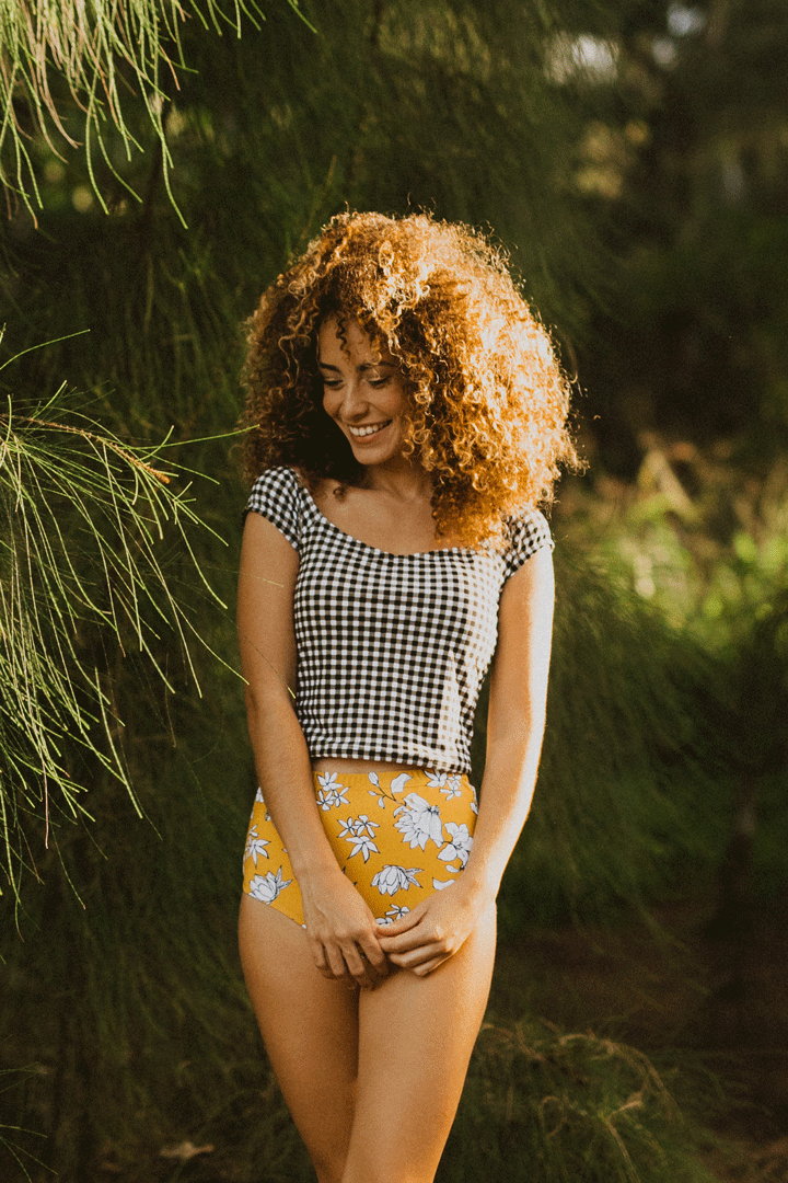 B&W Gingham Bardot Top
