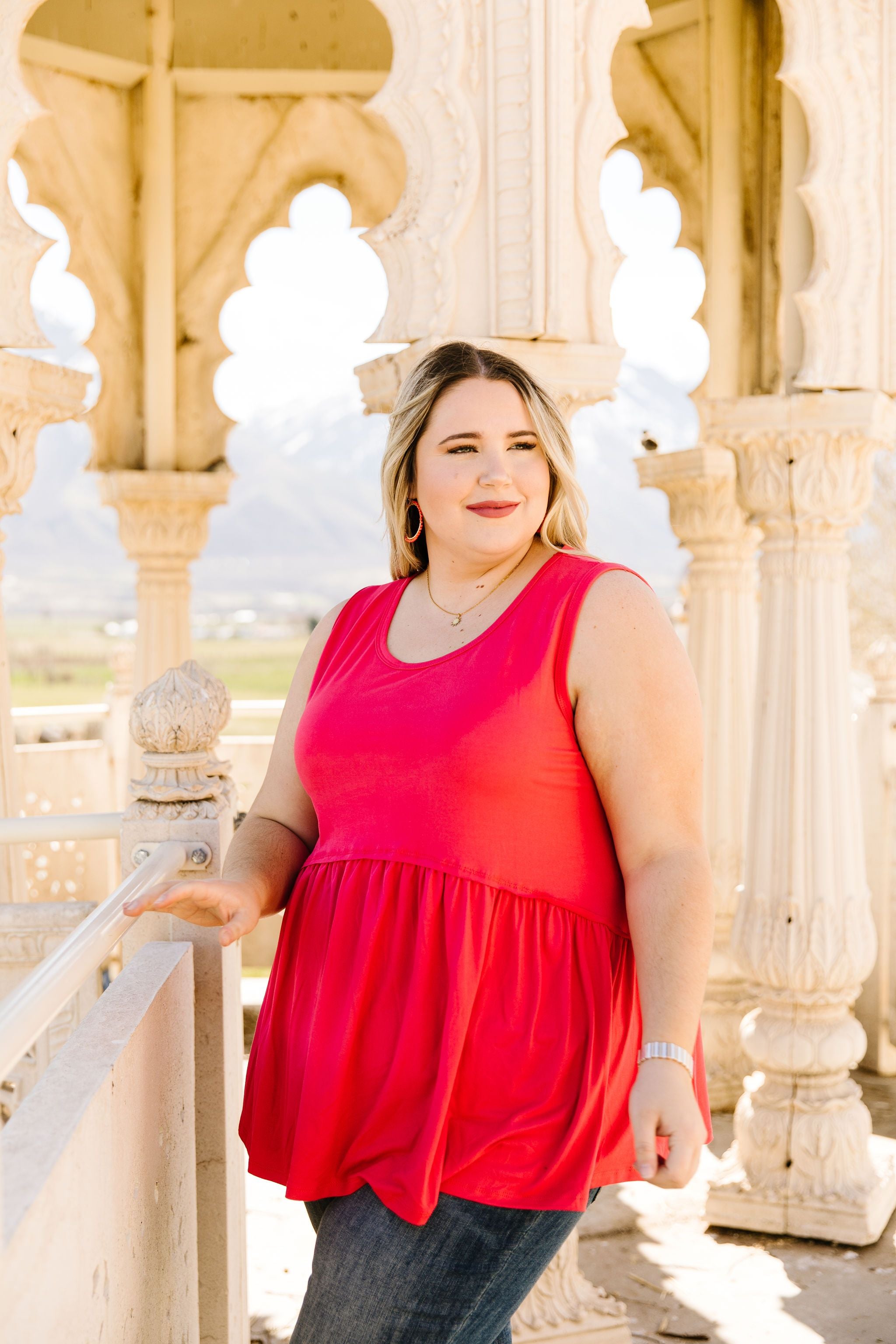 Bamboo Babydoll Round Neck Tank In Coral