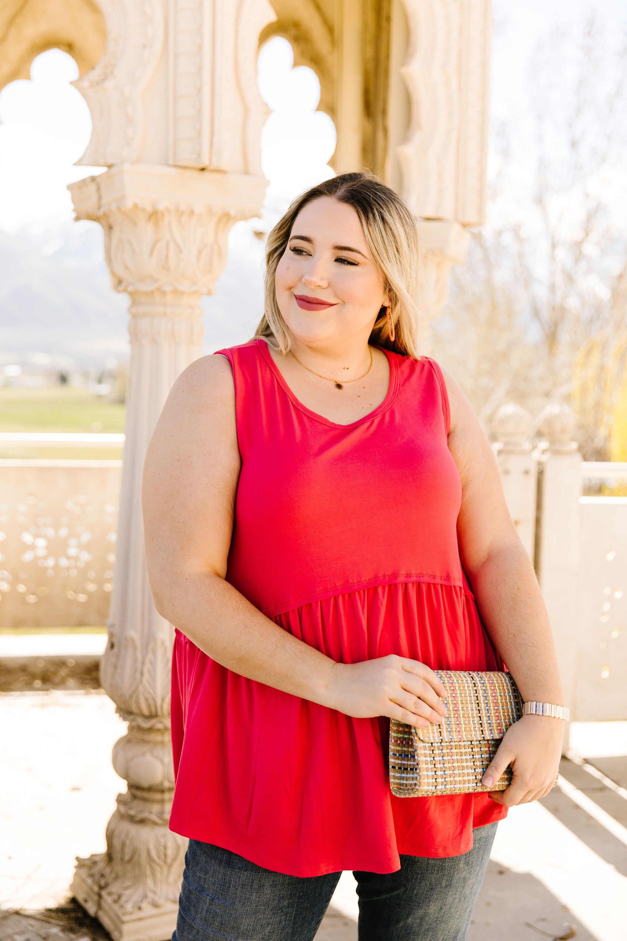 Bamboo Babydoll Round Neck Tank In Coral