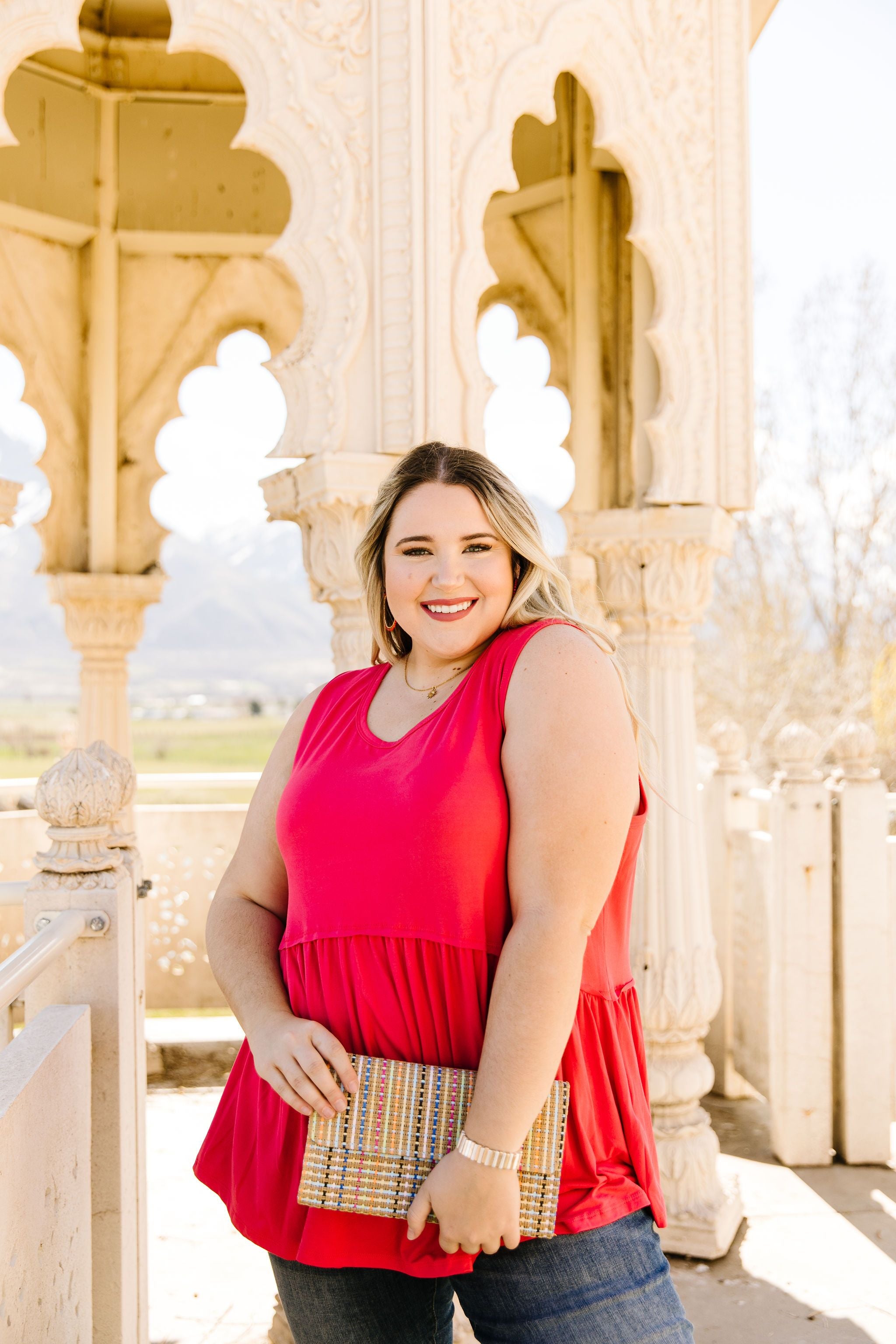 Bamboo Babydoll Round Neck Tank In Coral