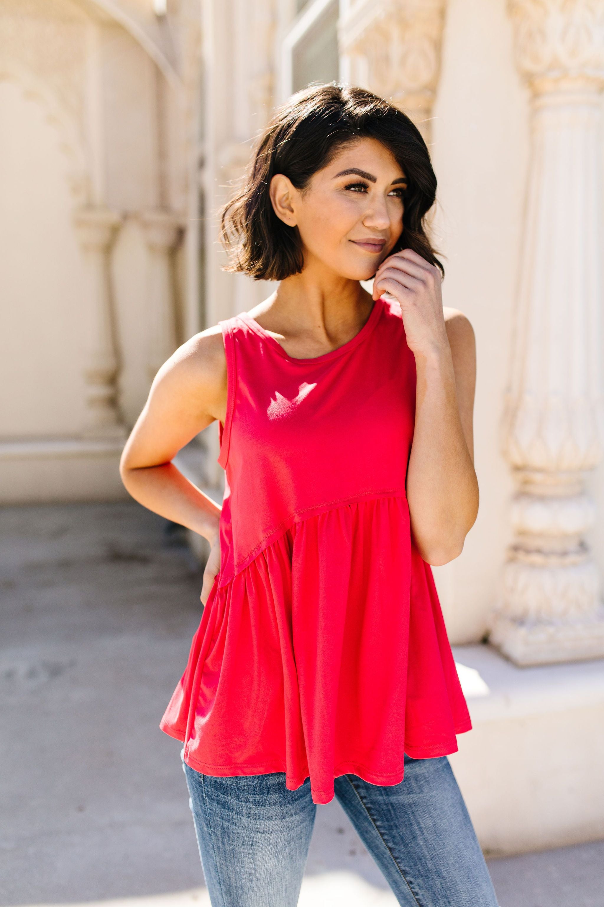 Bamboo Babydoll Round Neck Tank In Coral