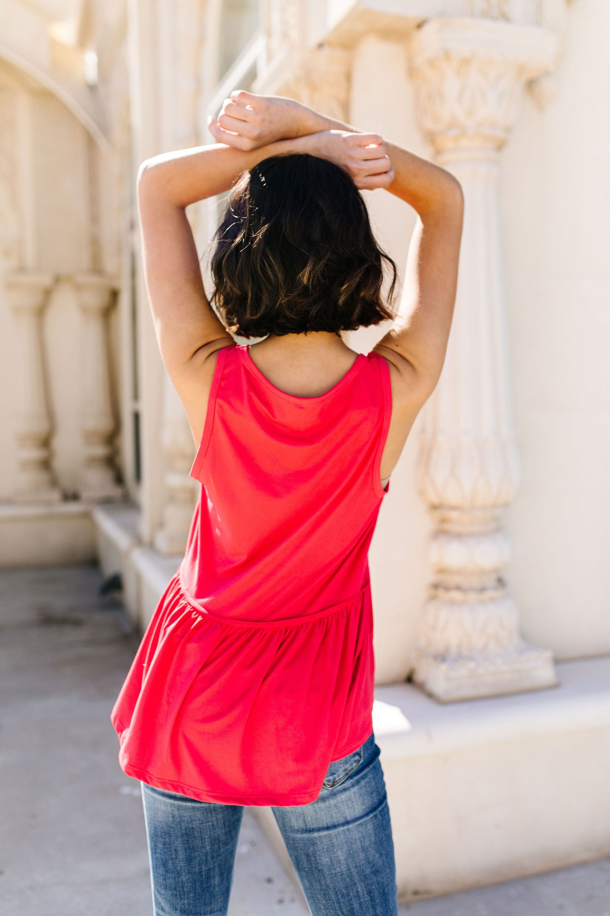 Bamboo Babydoll Round Neck Tank In Coral