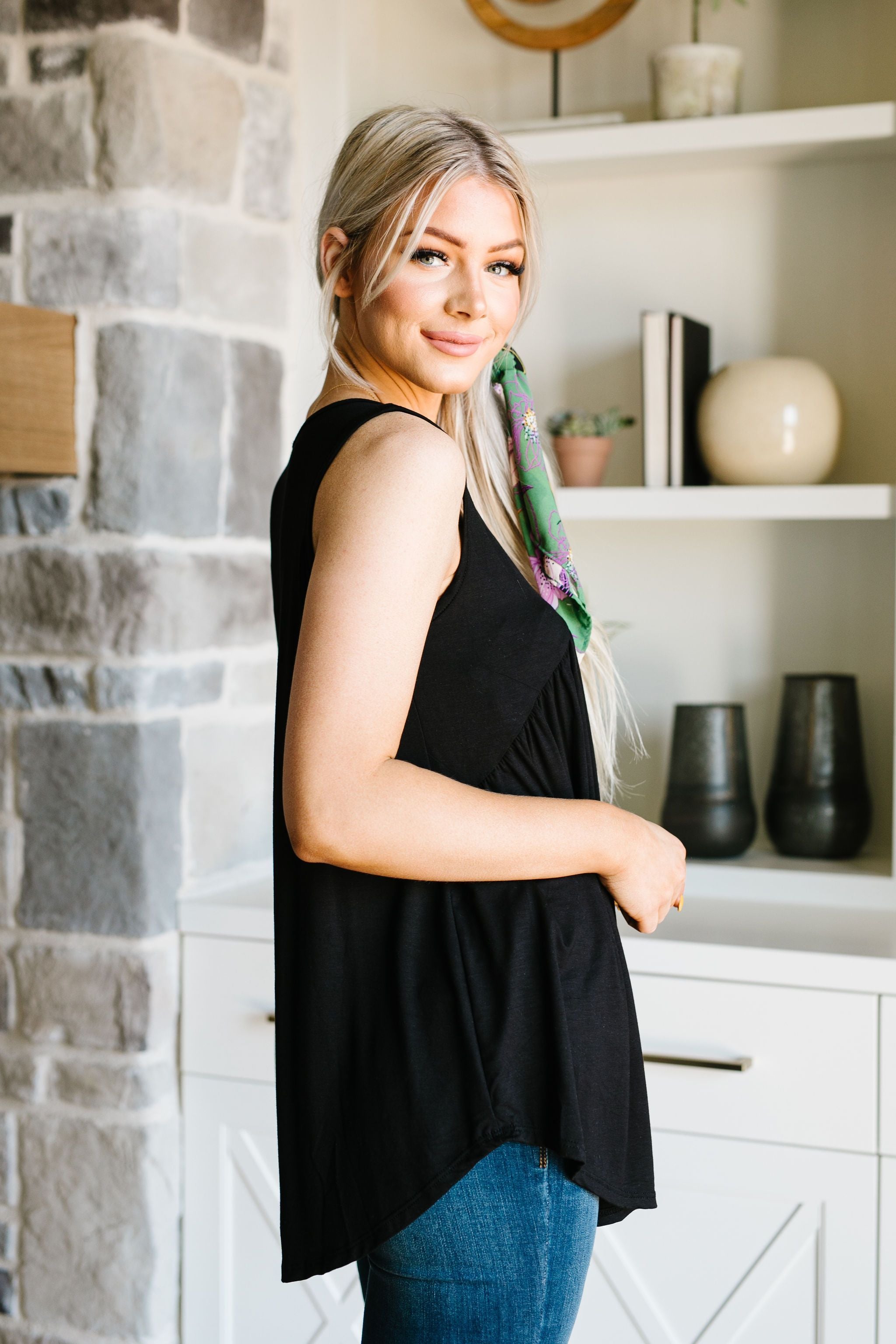 Bamboo Babydoll V-Neck Tank In Black