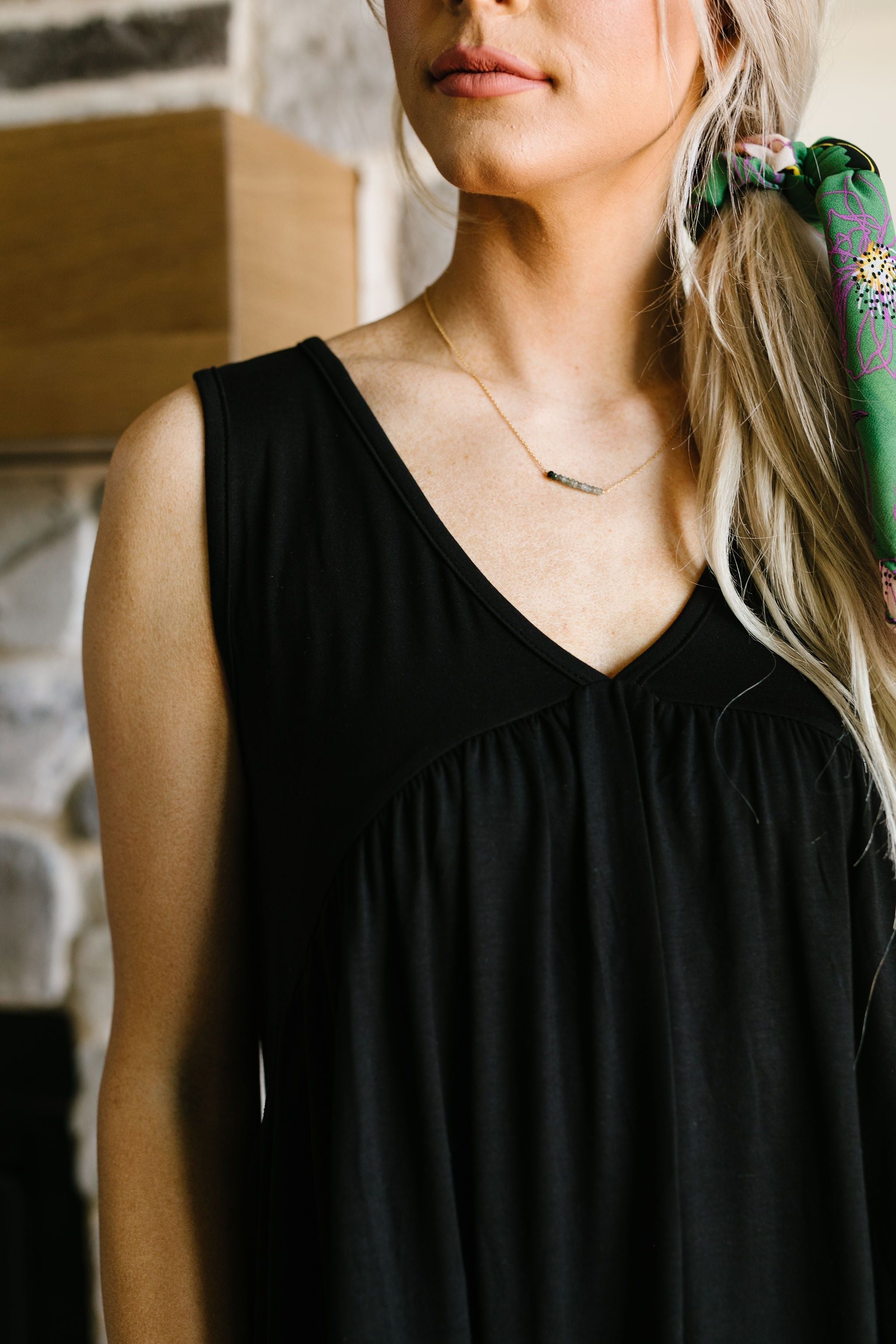 Bamboo Babydoll V-Neck Tank In Black