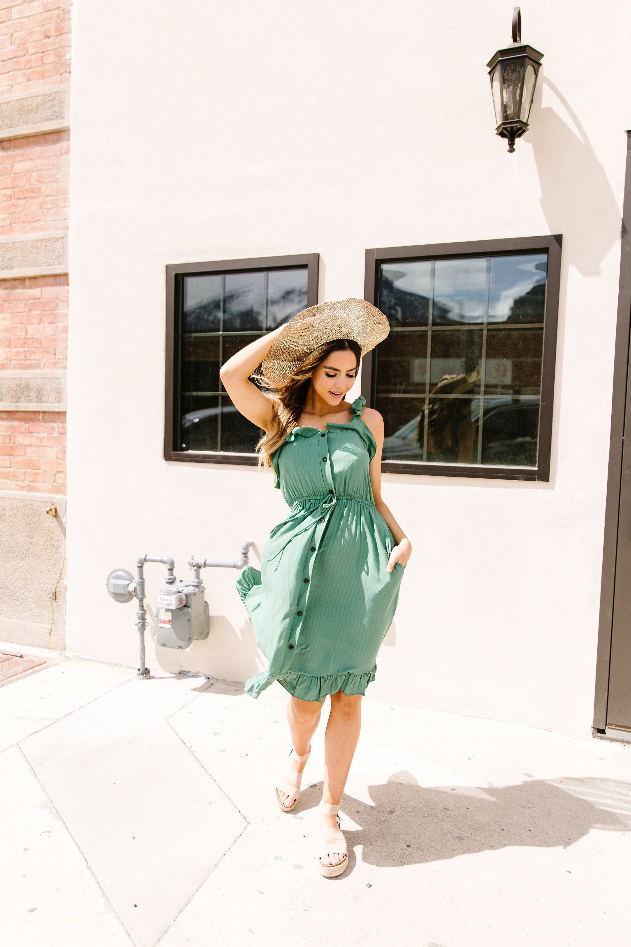 Barely Ruffled Green Sun Dress