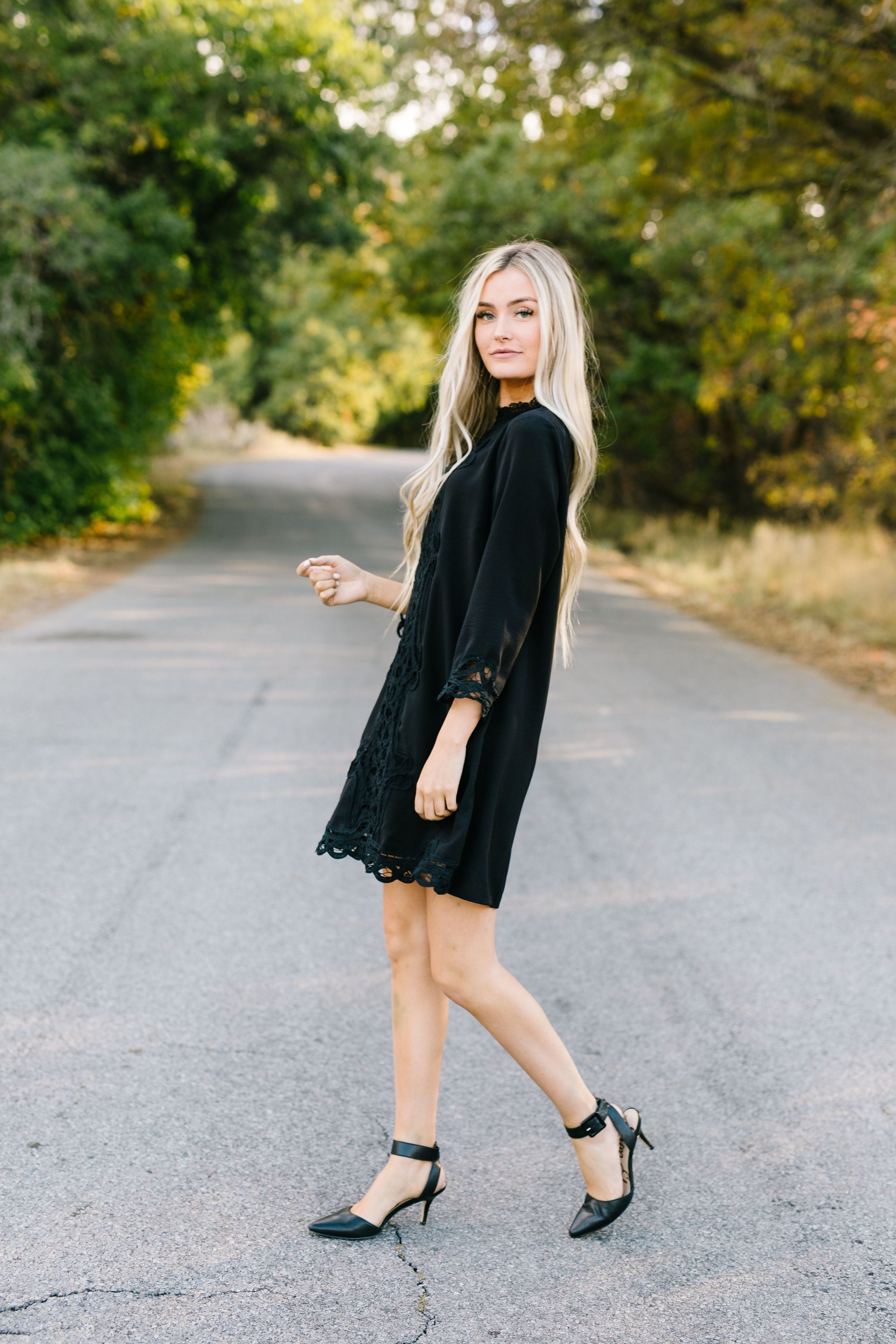 Battenburg Lace Shift Dress In Black