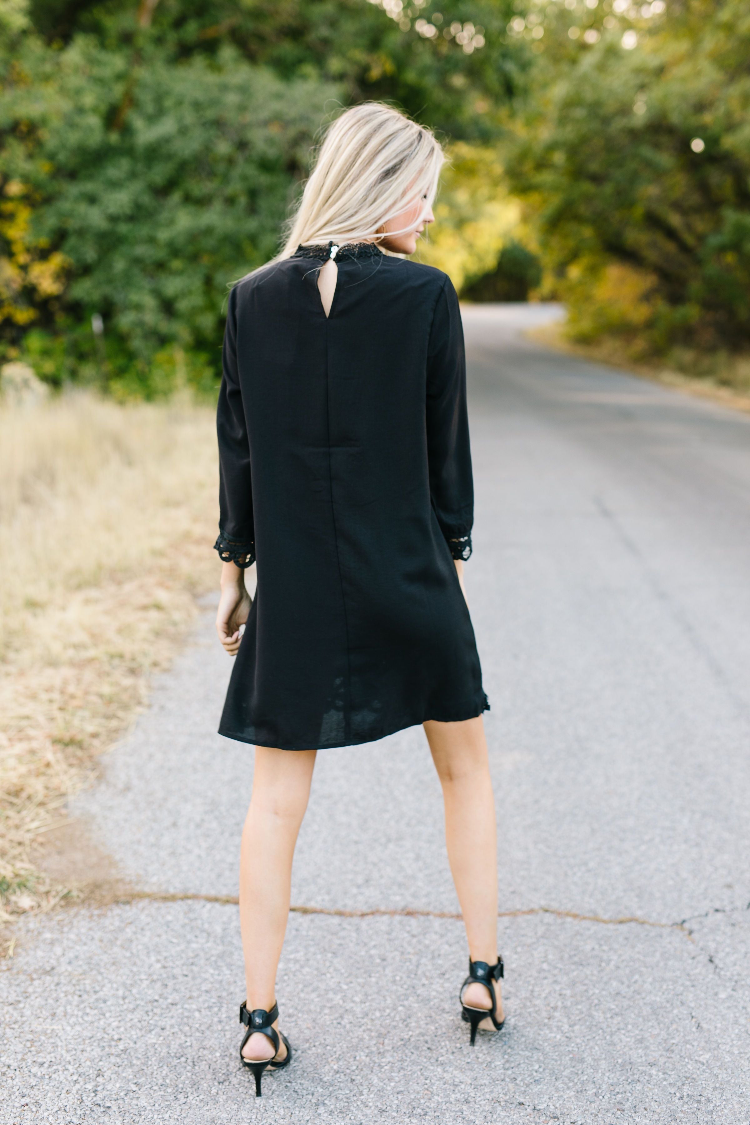 Battenburg Lace Shift Dress In Black