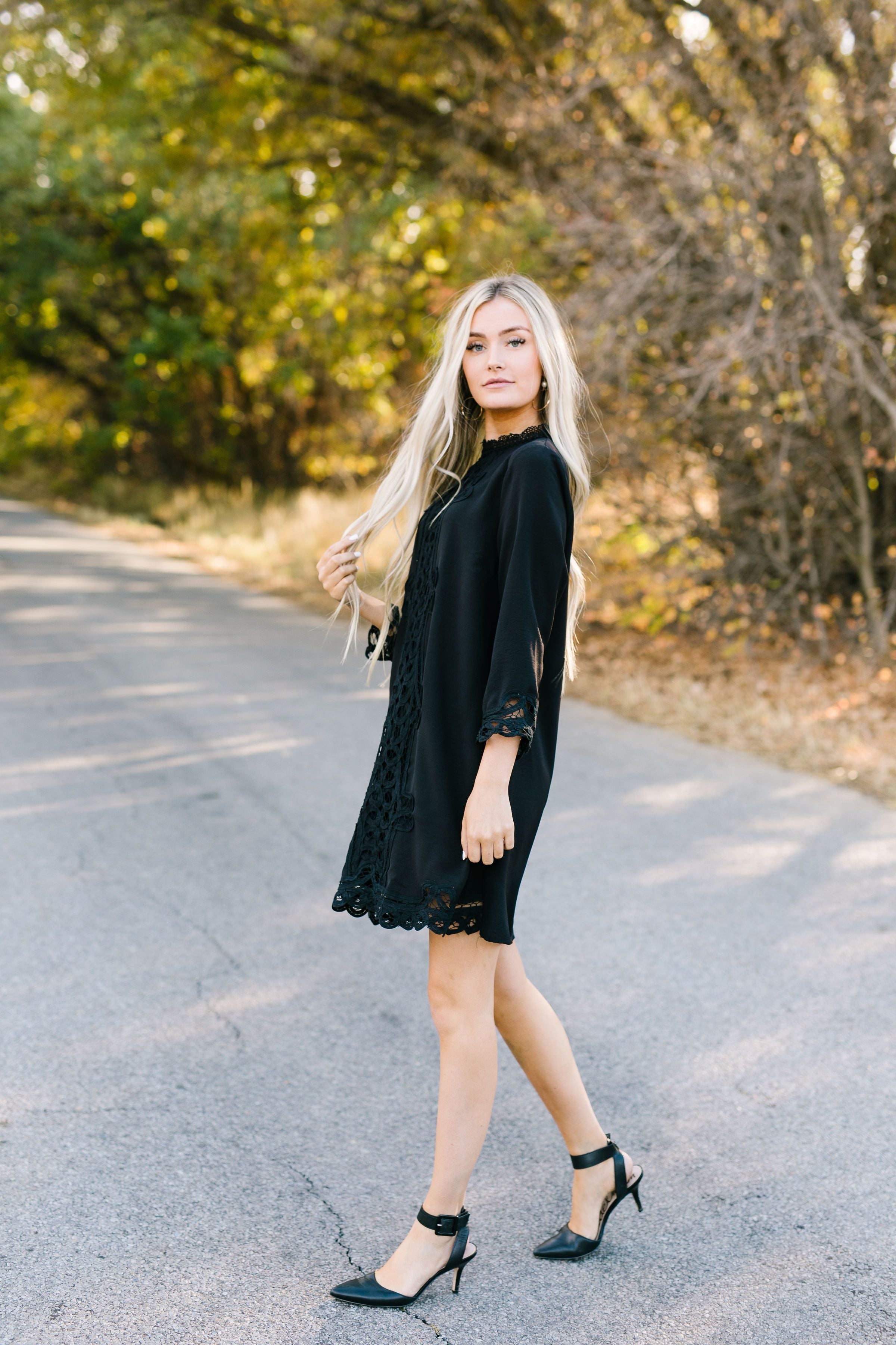 Battenburg Lace Shift Dress In Black