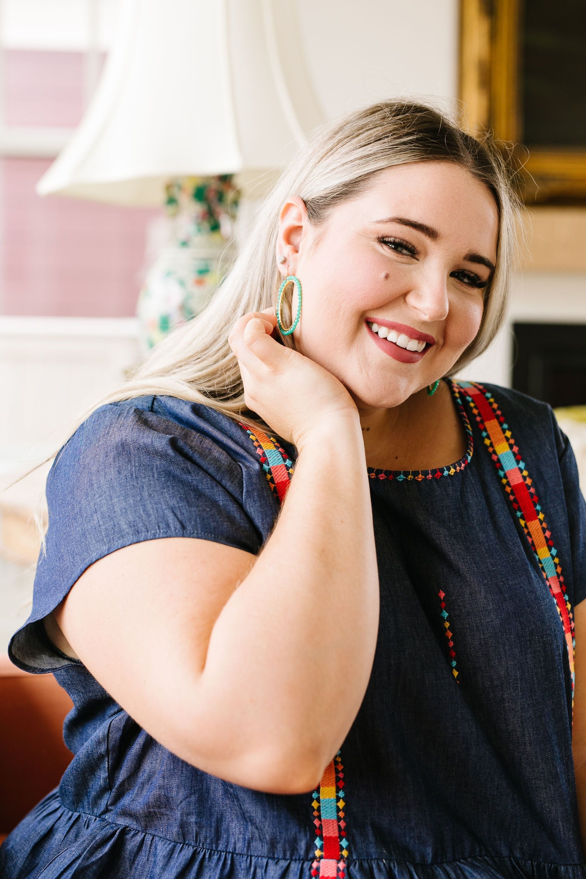 Beaded Mint Hoop Earrings