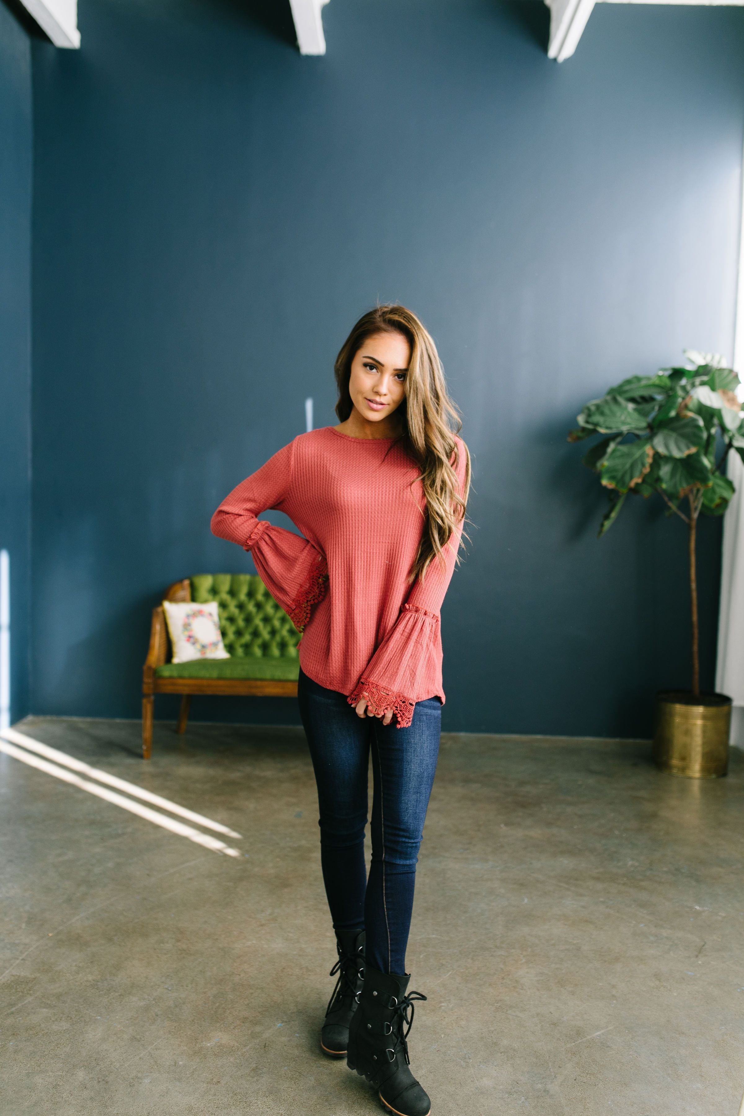 Bells And Whistles Waffle Knit Top In Sienna - ALL SALES FINAL