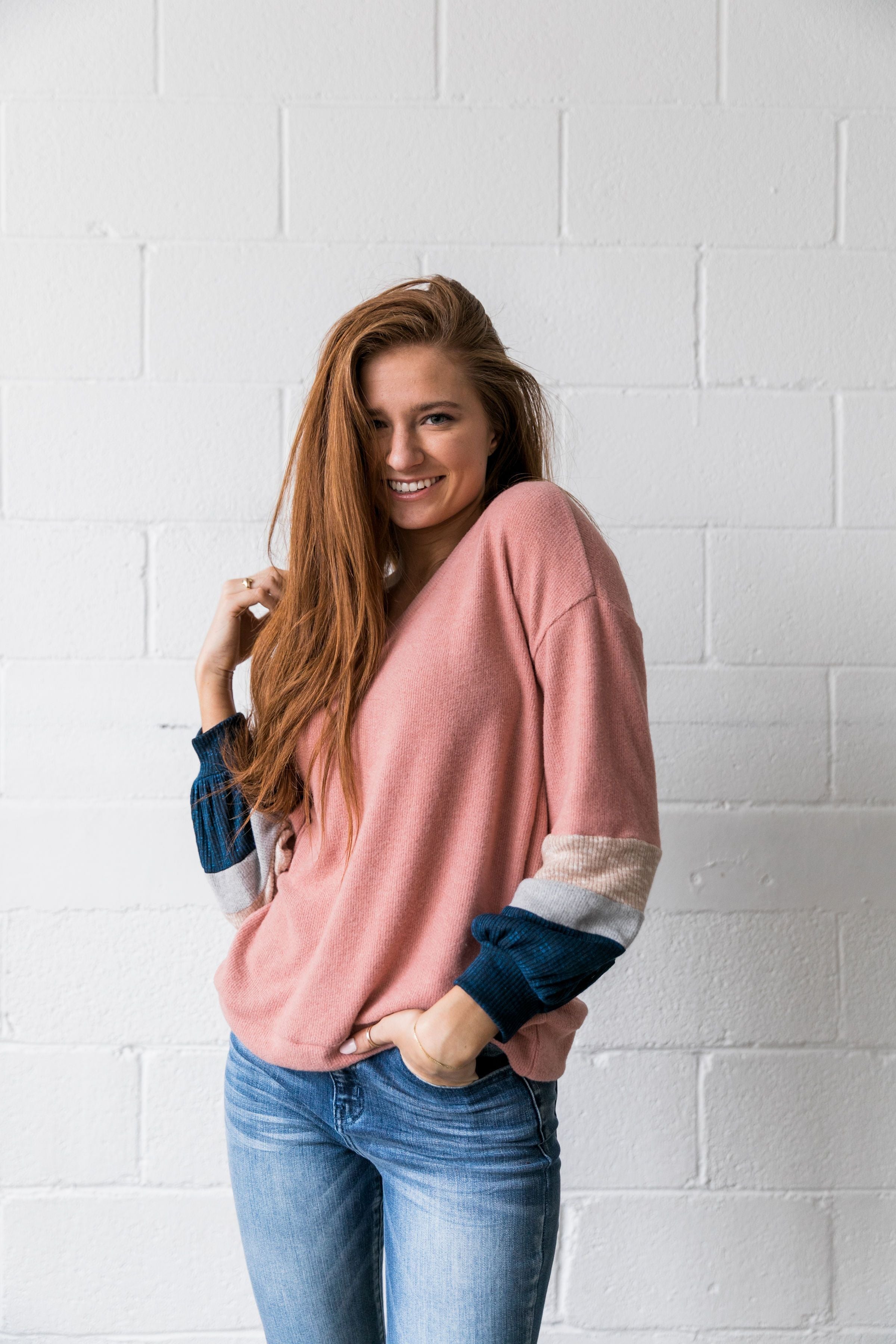 Bethany Ribbed V-Neck Sweatshirt