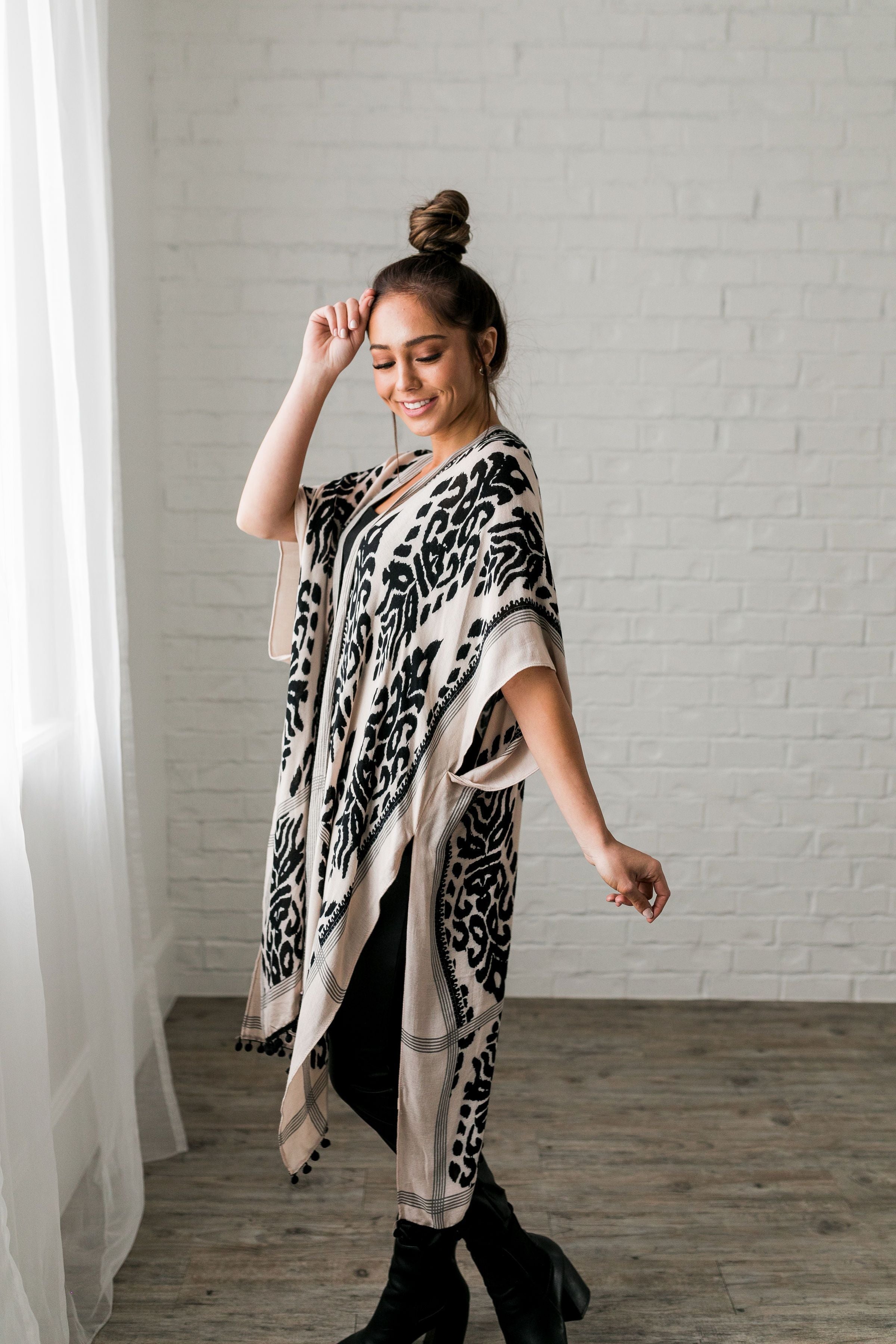 Black + Ivory Boho Print Kimono