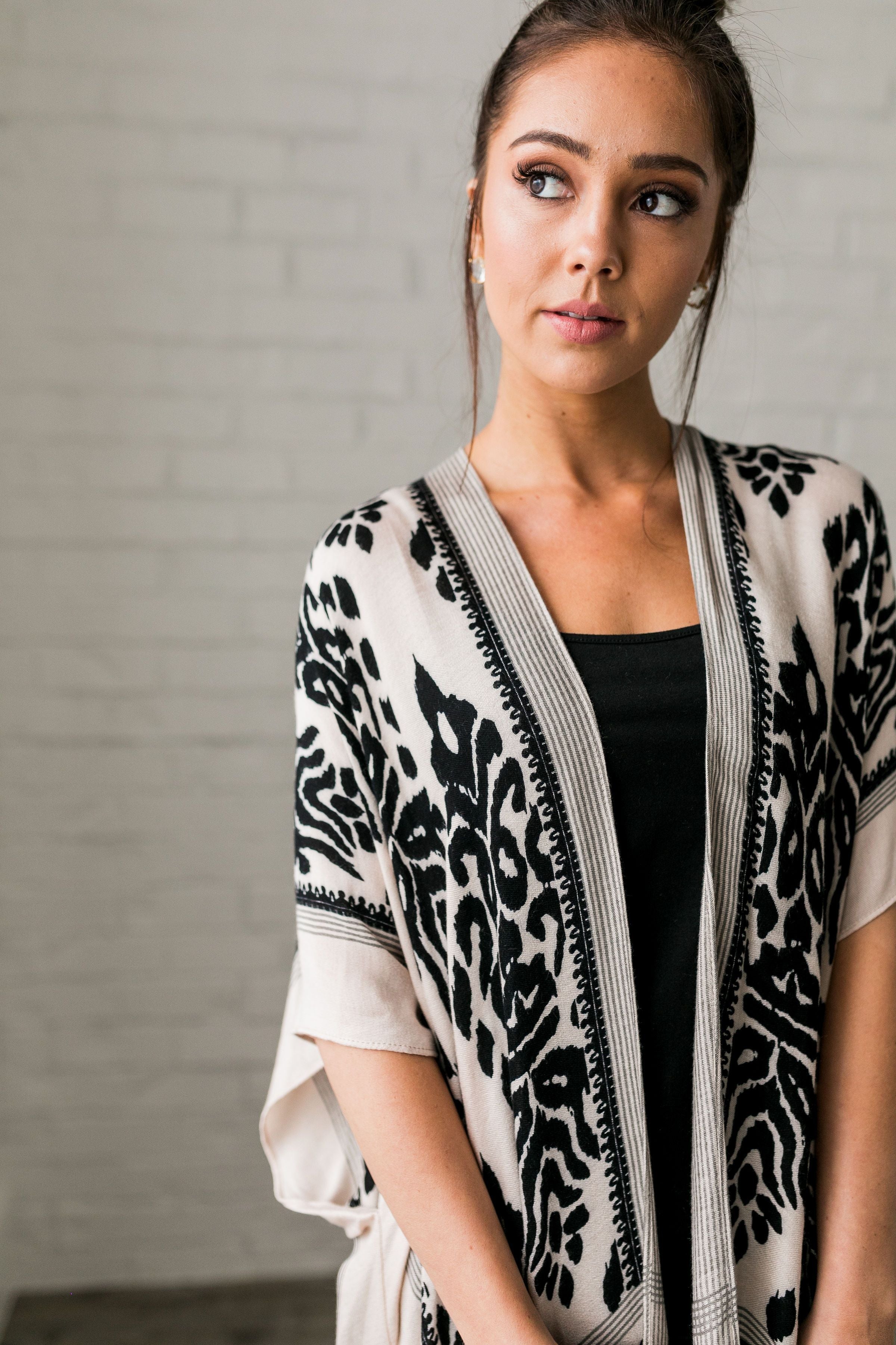 Black + Ivory Boho Print Kimono