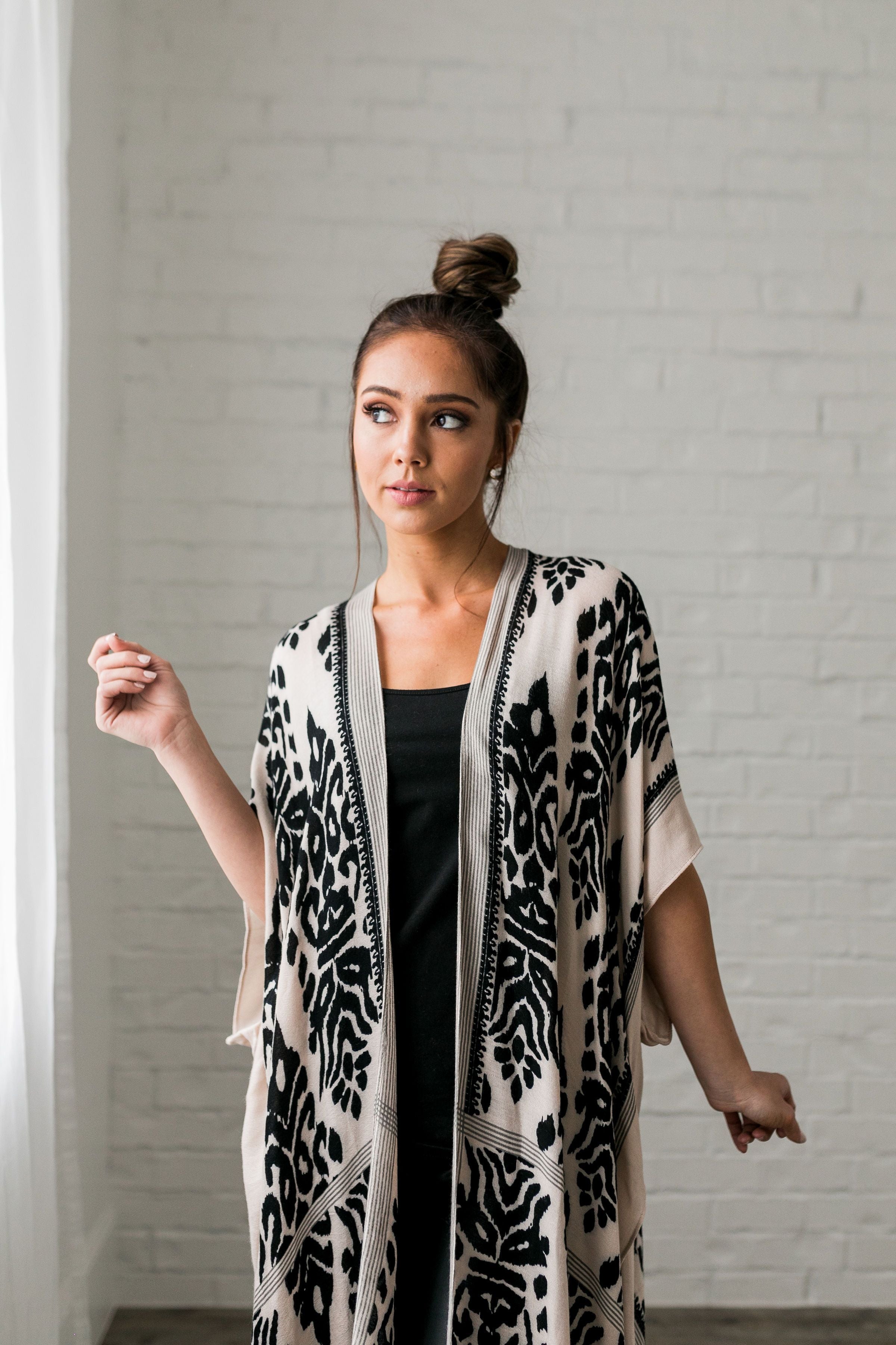 Black + Ivory Boho Print Kimono