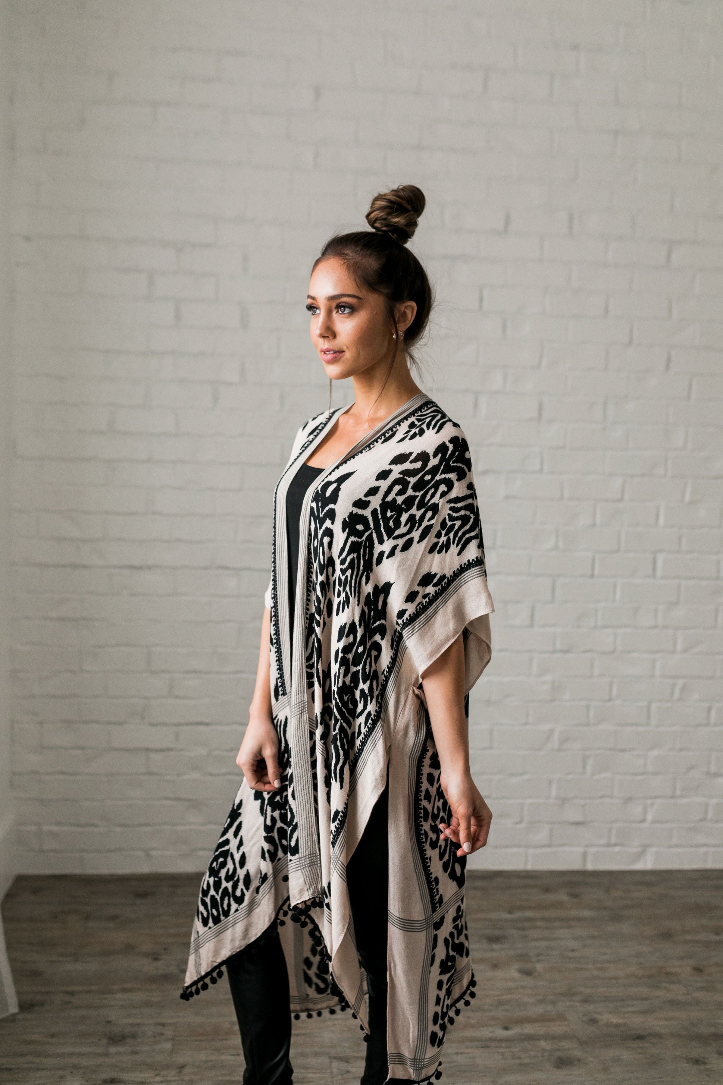 Black + Ivory Boho Print Kimono