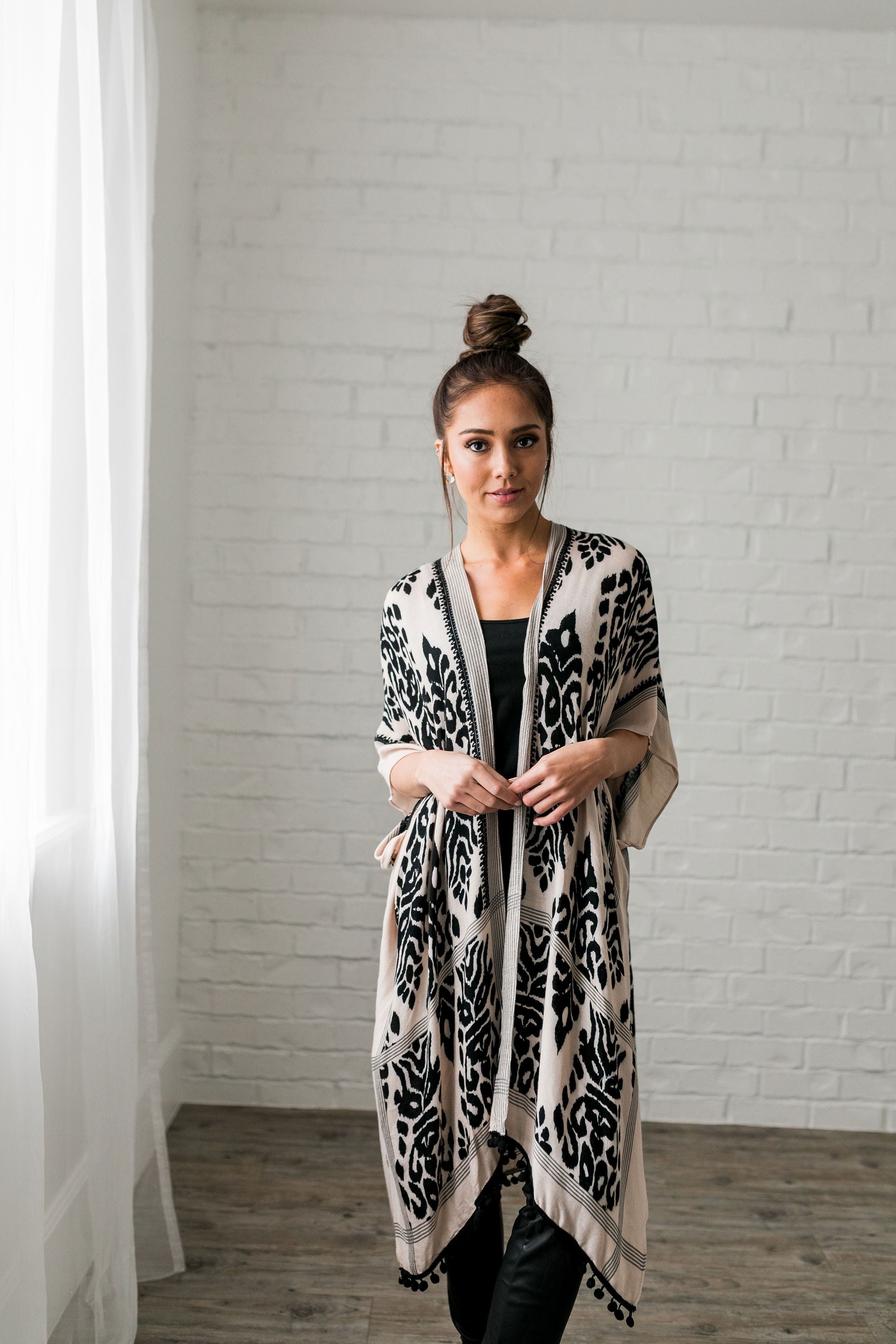 Black + Ivory Boho Print Kimono