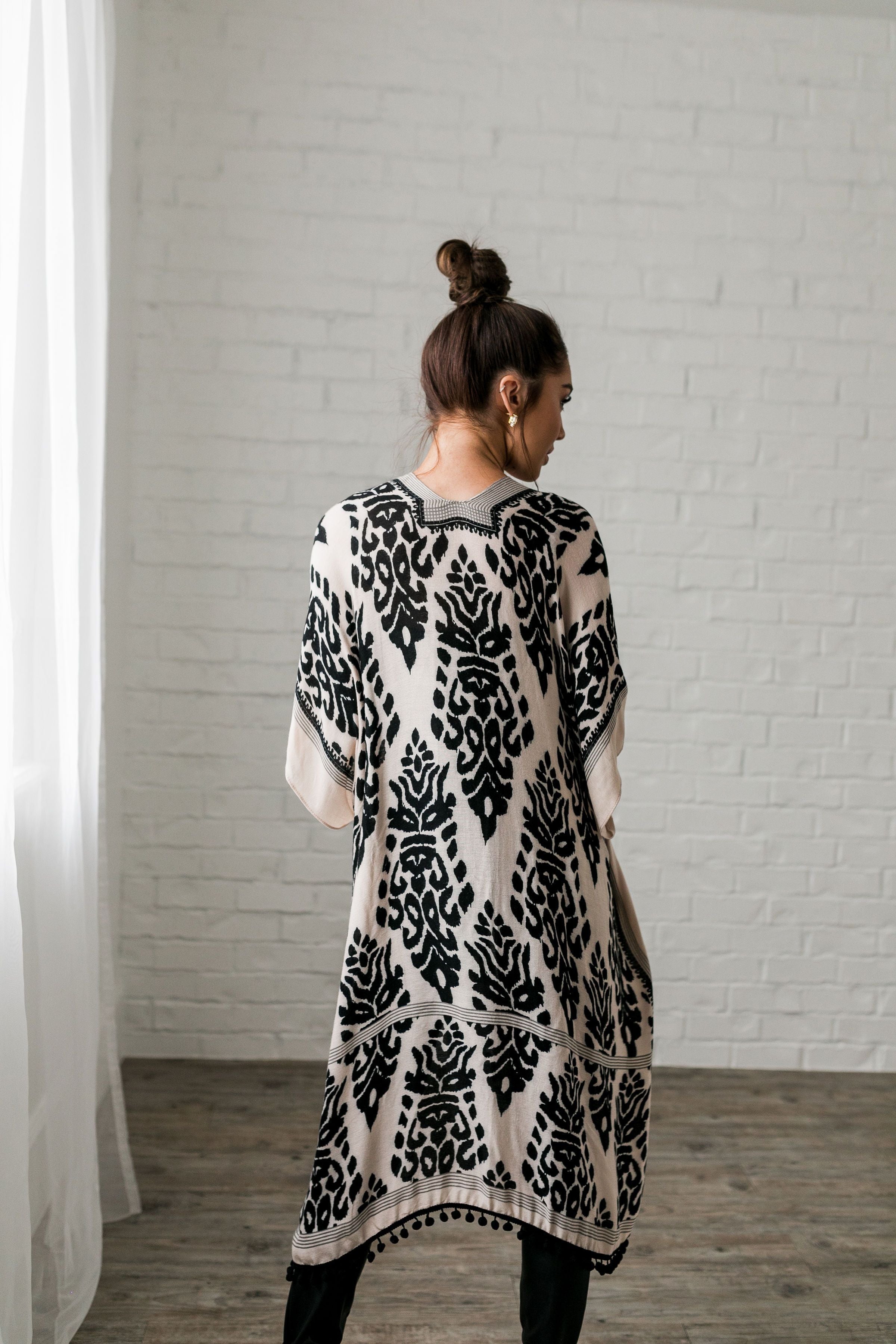 Black + Ivory Boho Print Kimono