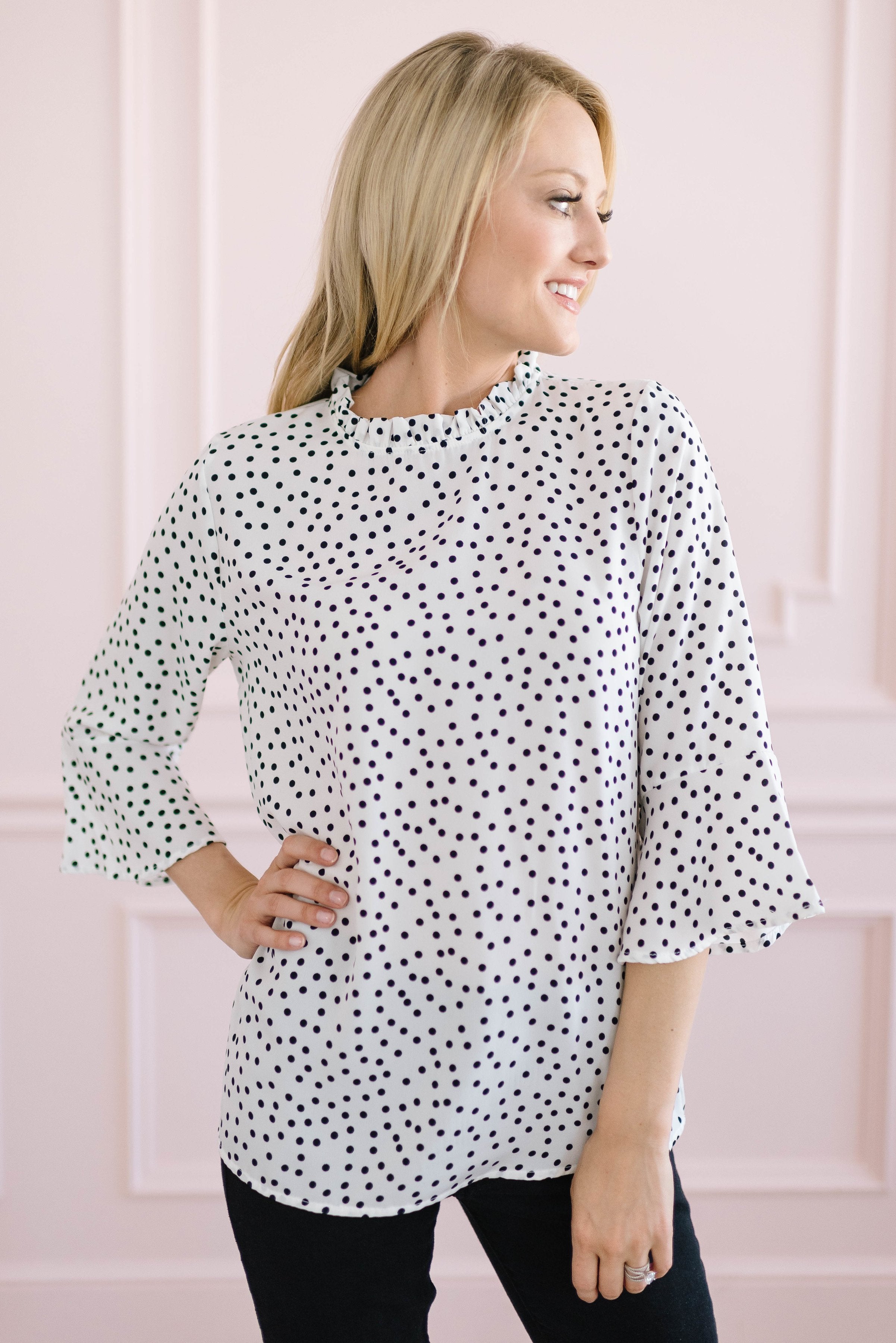 Black + White Dot Top