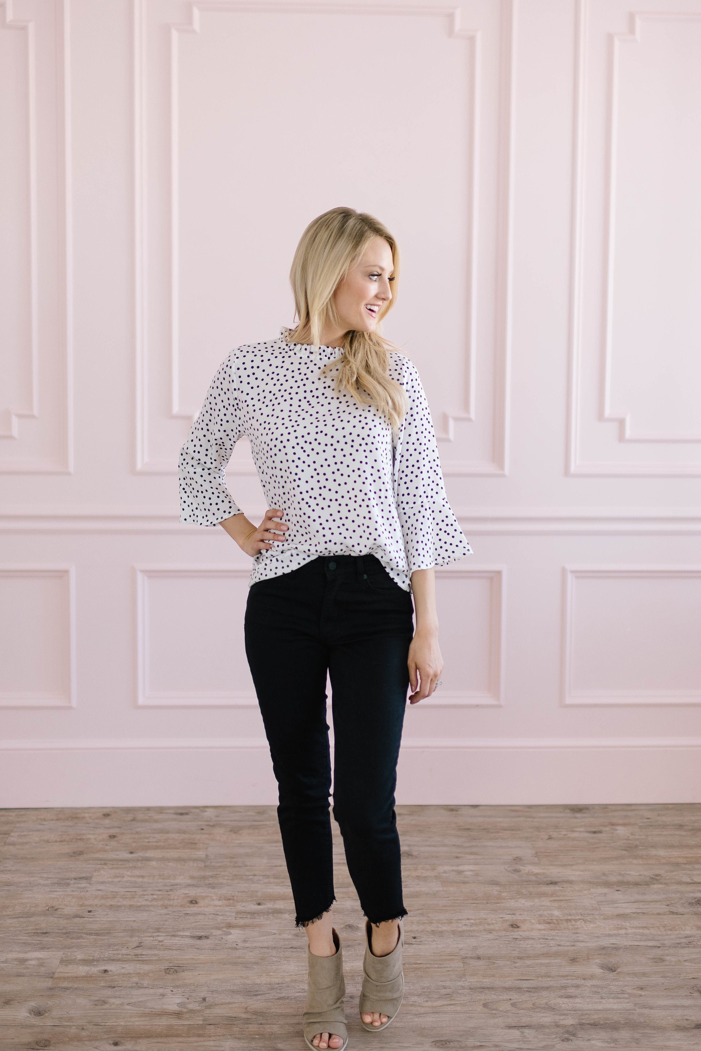 Black + White Dot Top