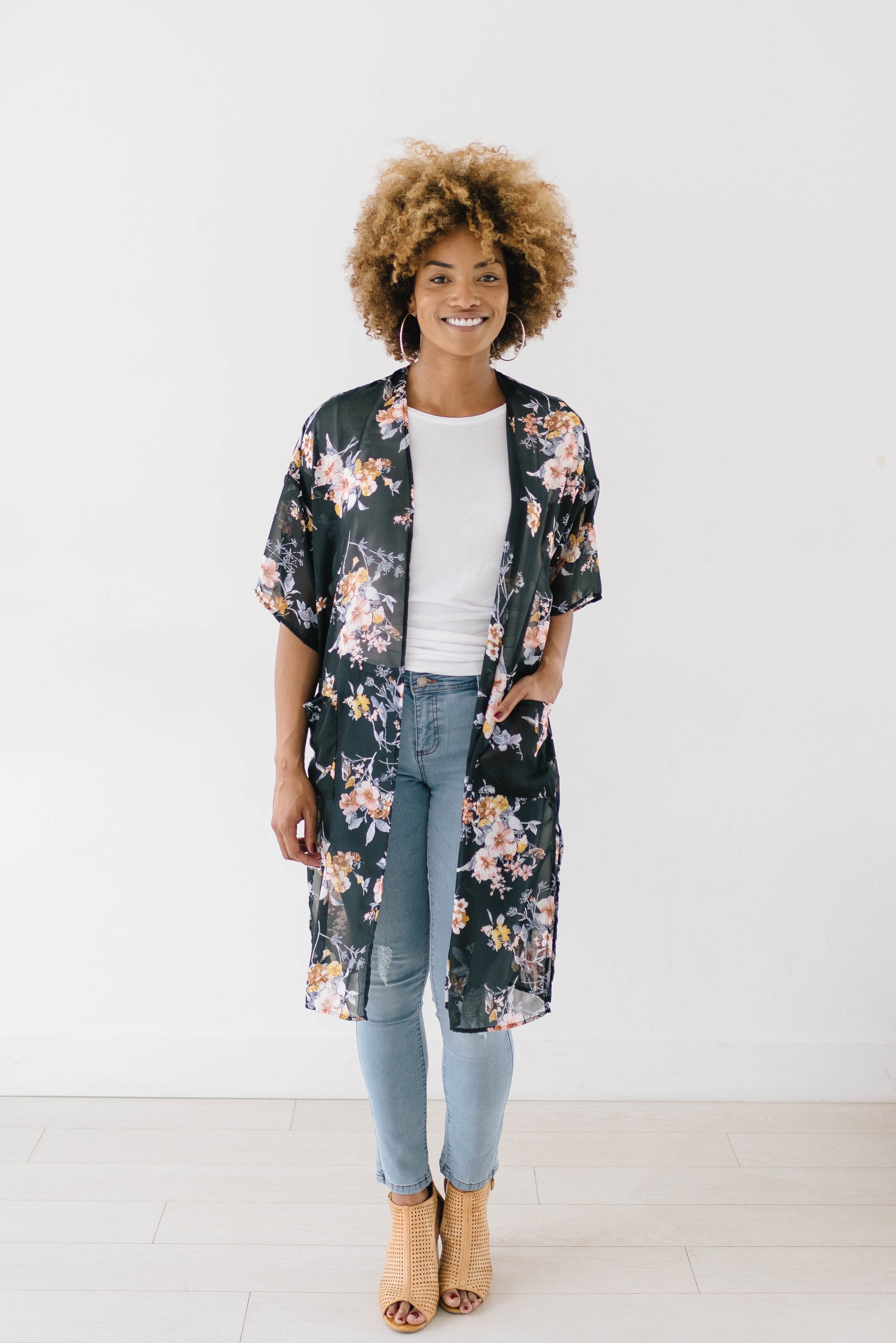 Black Floral Kimono