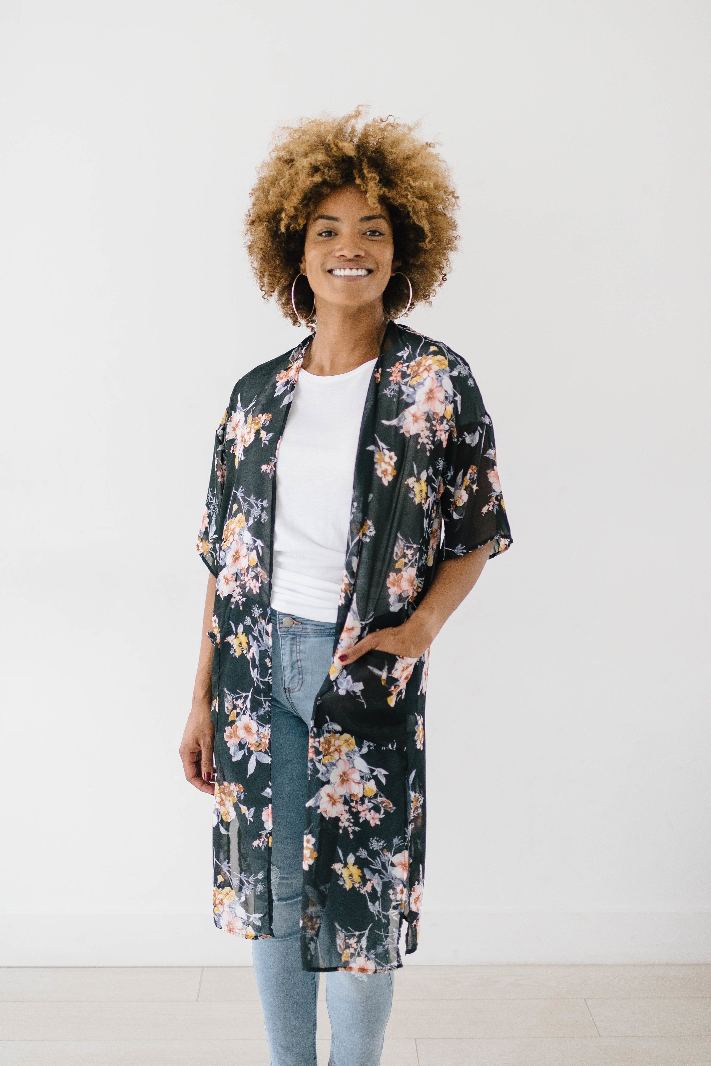 Black Floral Kimono