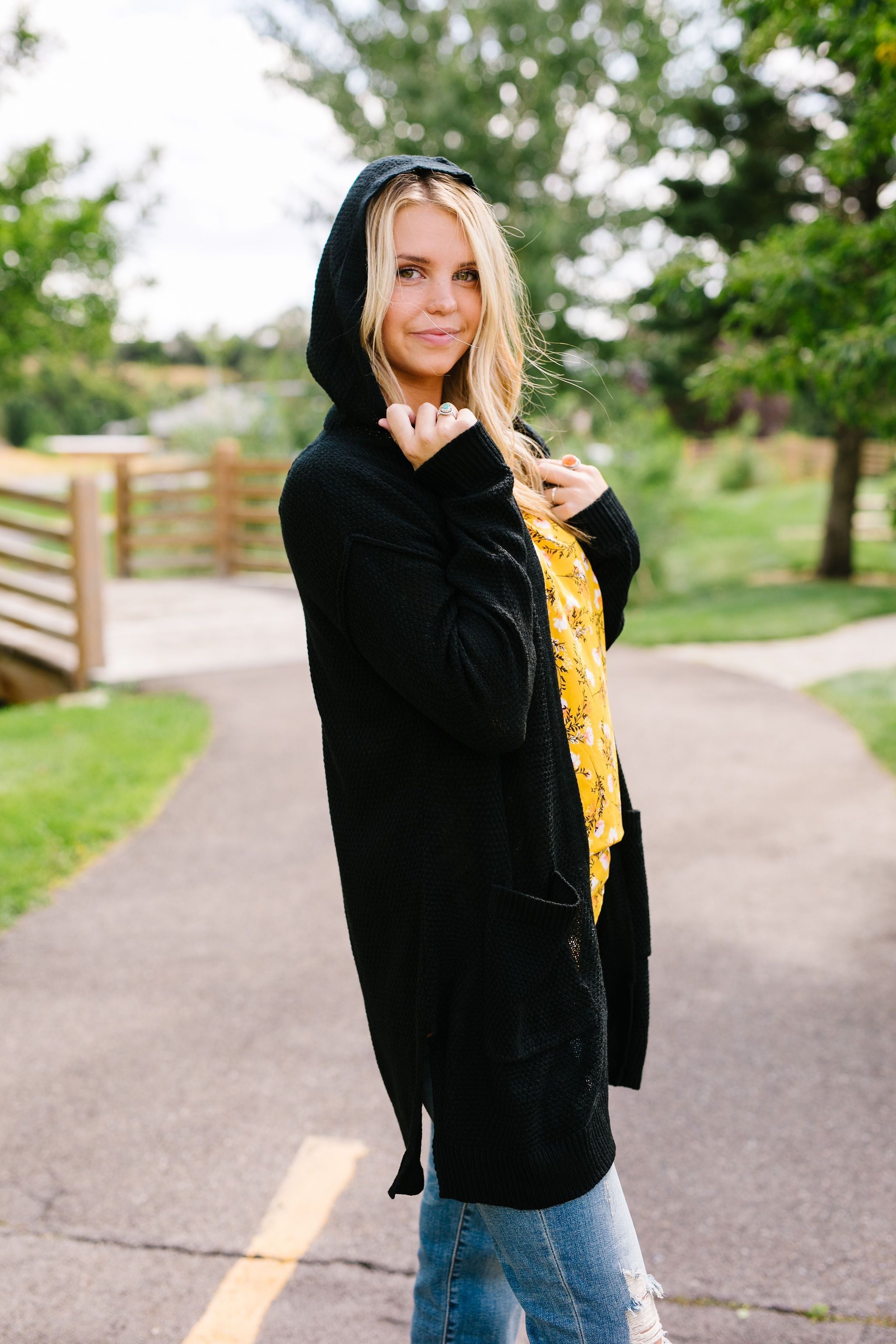 Black Hooded Cardigan