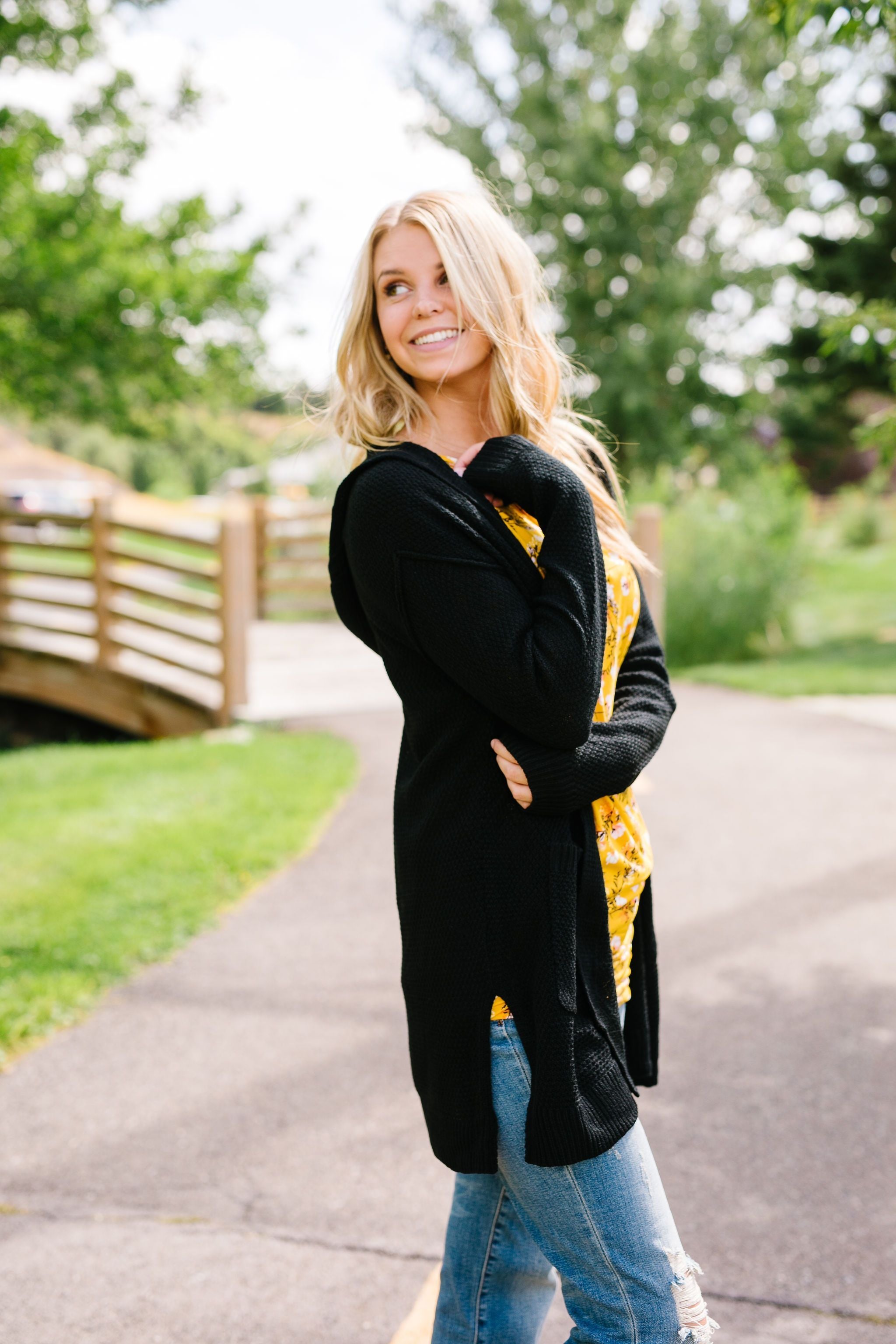 Black Hooded Cardigan