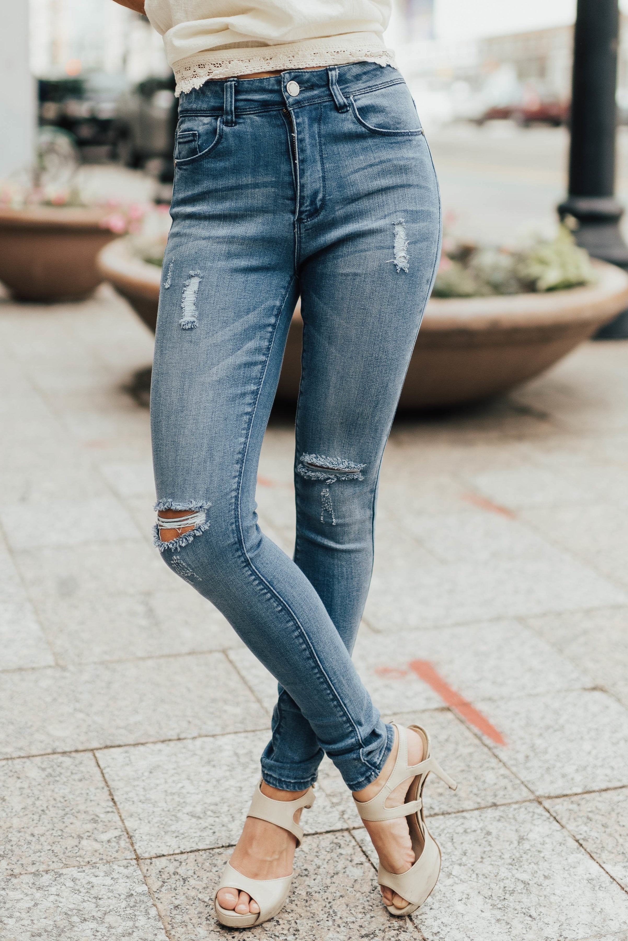 Black Label Medium Wash Distressed Skinnies