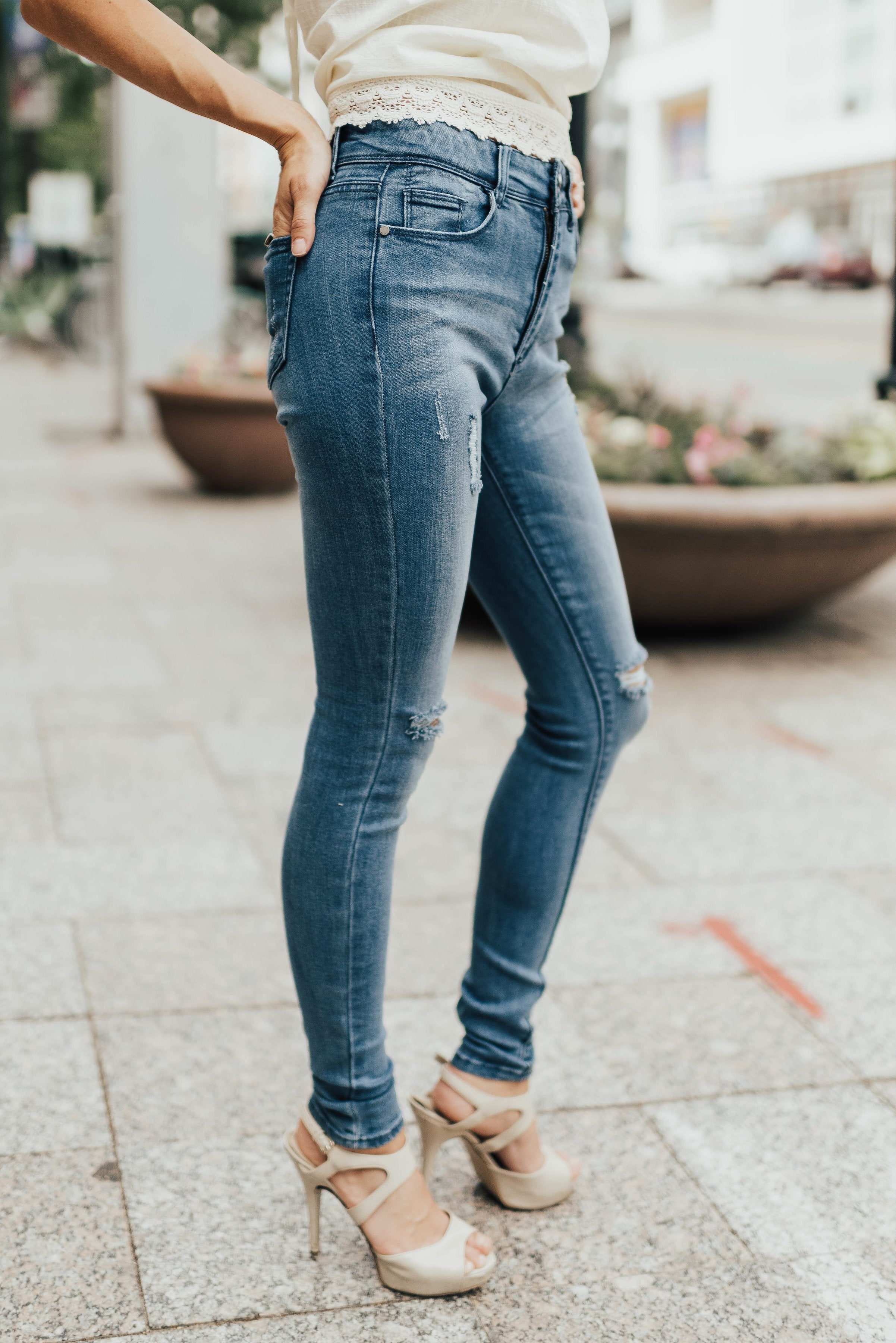 Black Label Medium Wash Distressed Skinnies