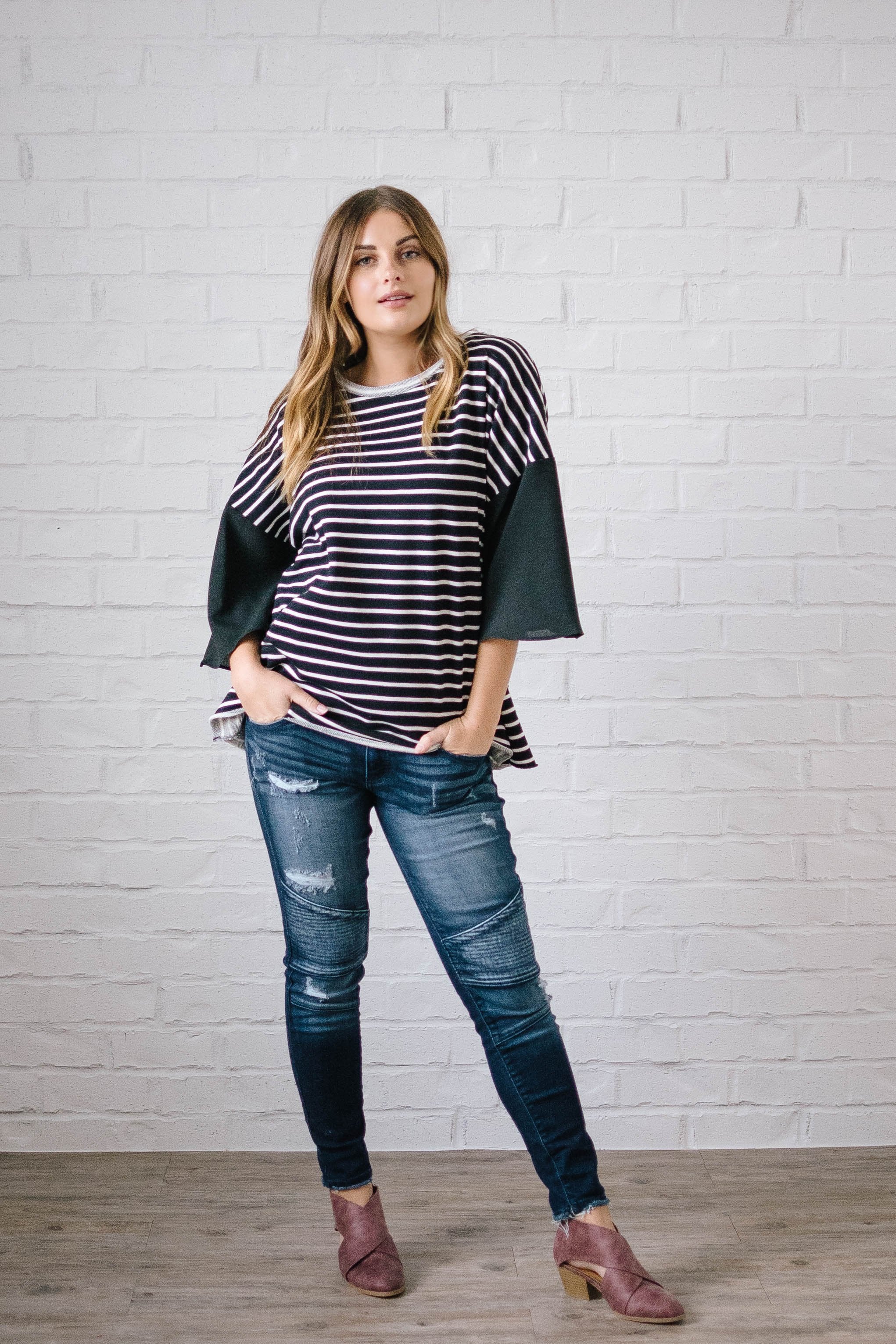 Blakely Bell Striped Top in Black