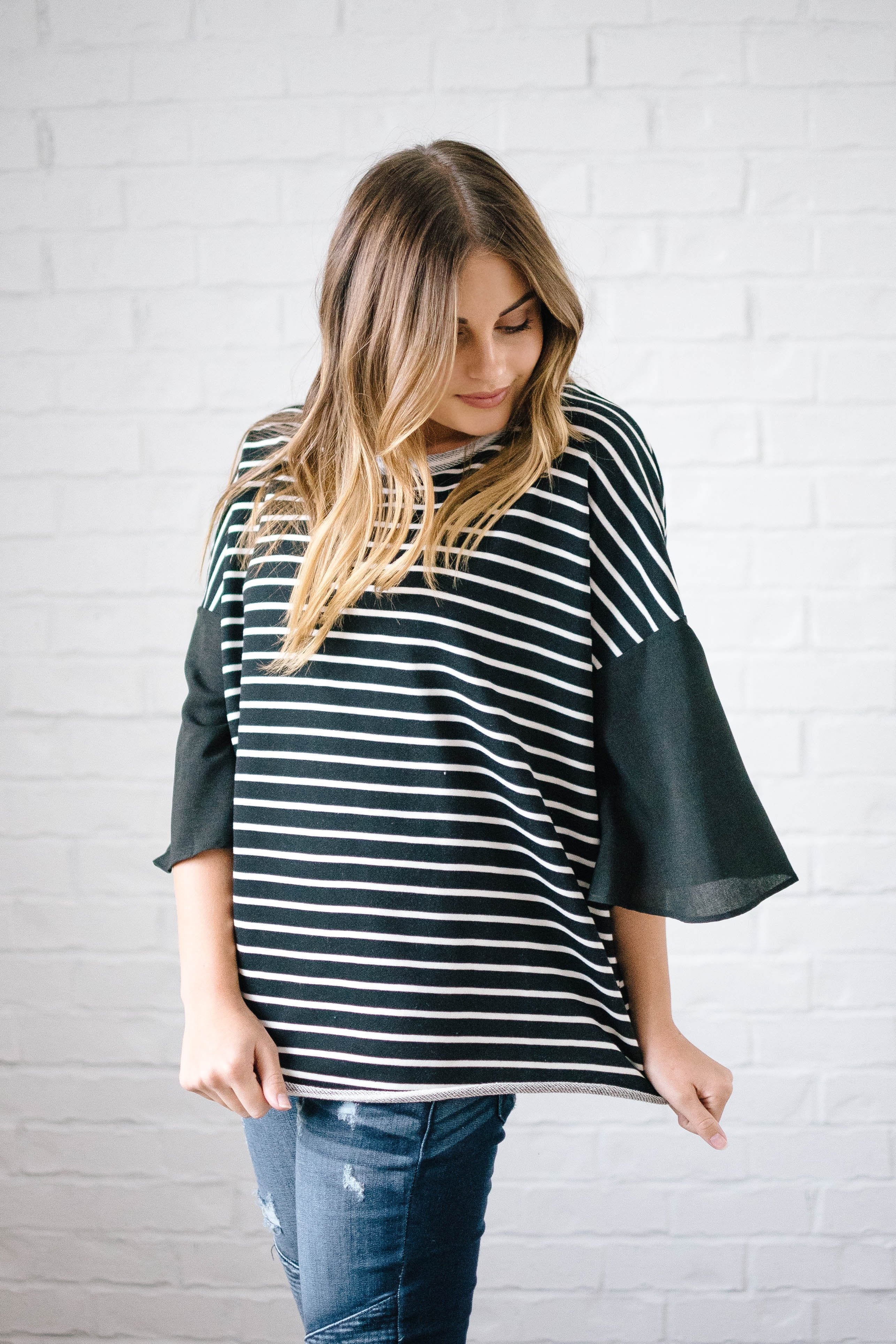 Blakely Bell Striped Top in Black