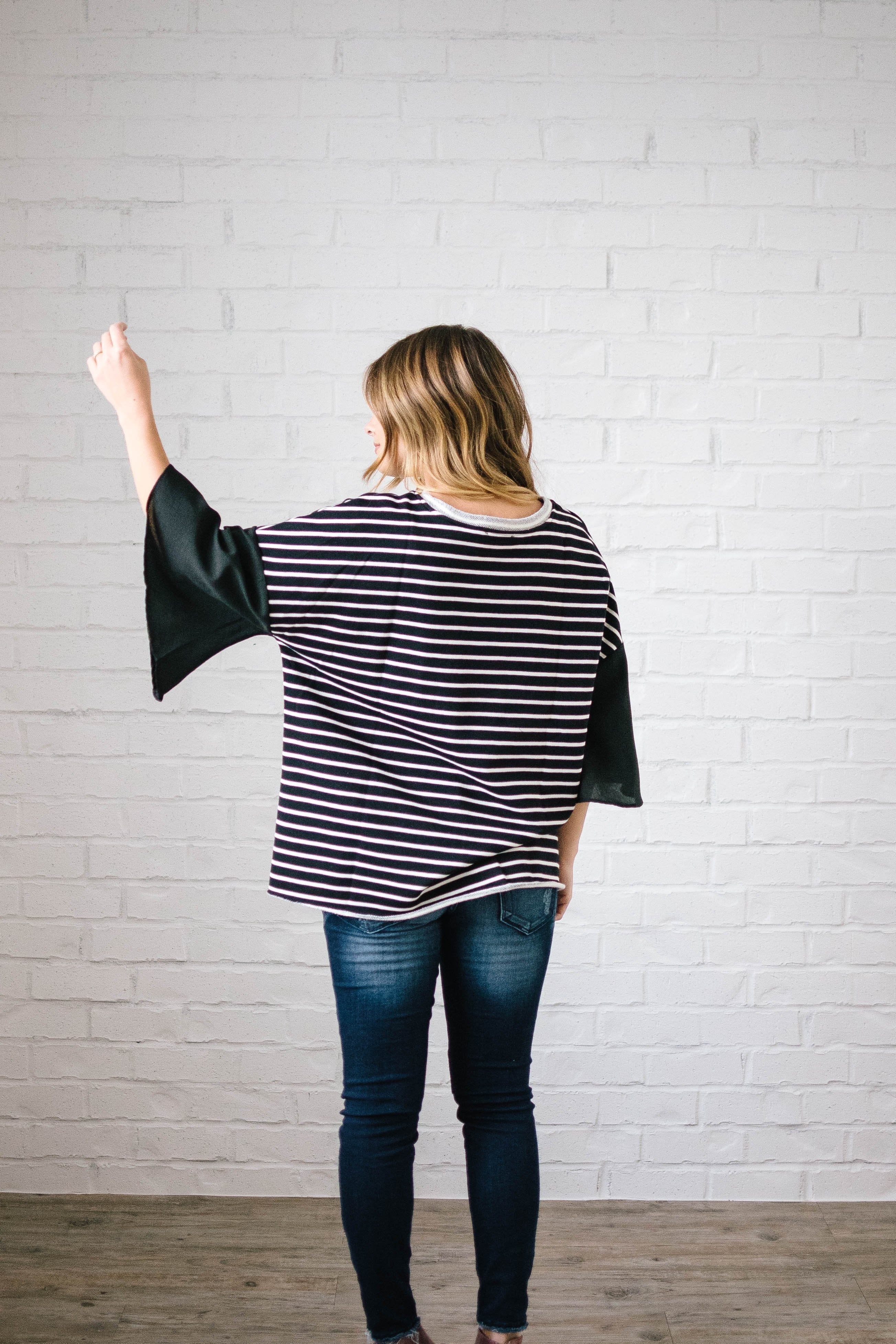 Blakely Bell Striped Top in Black